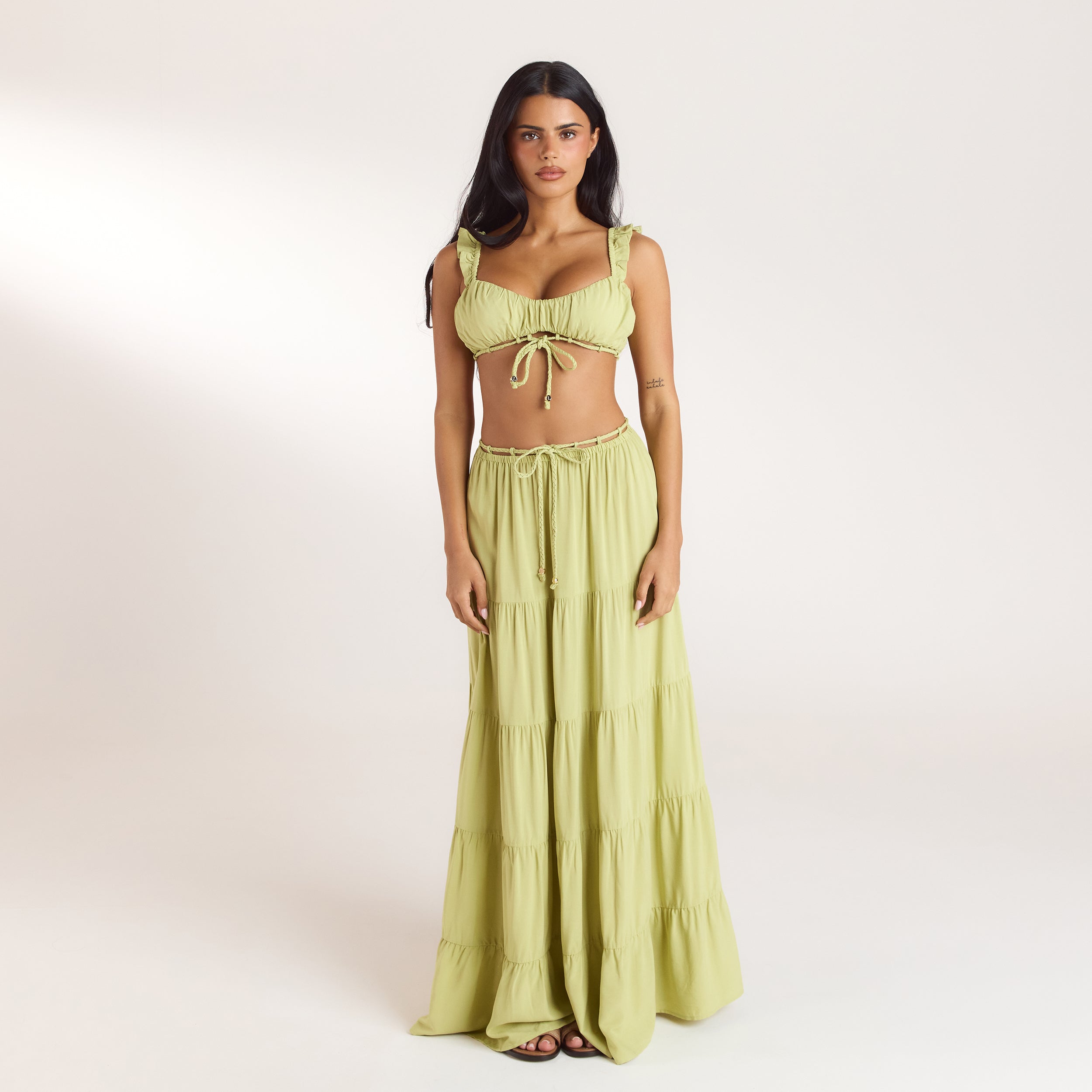 Bralette en Maxi-rok Co-ord | Bralette Co-ord (set) - Gewassen Limoengroen