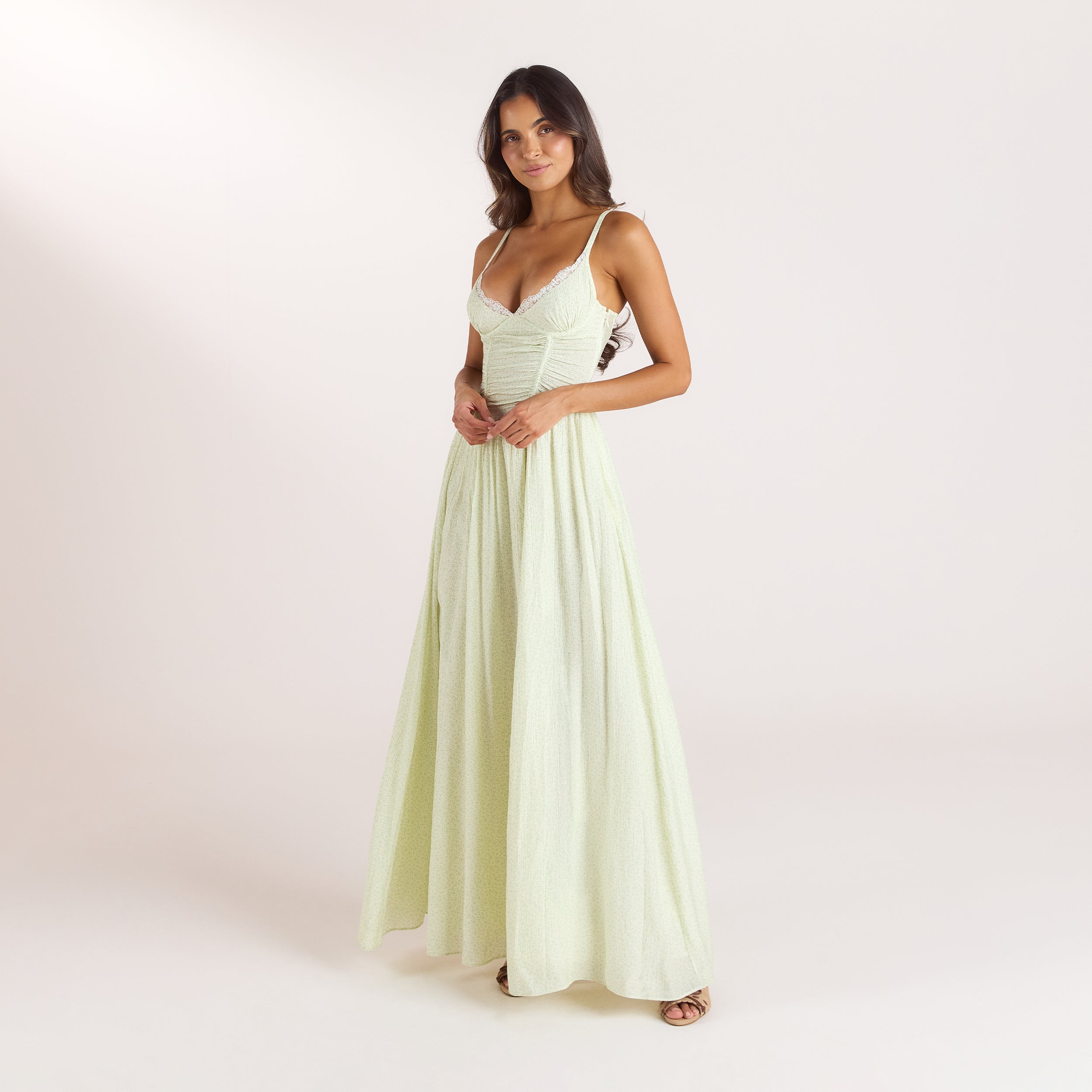 Wired Plunge Maxijurk | Wired Plunge Maxijurk - Crème Bloemenprint