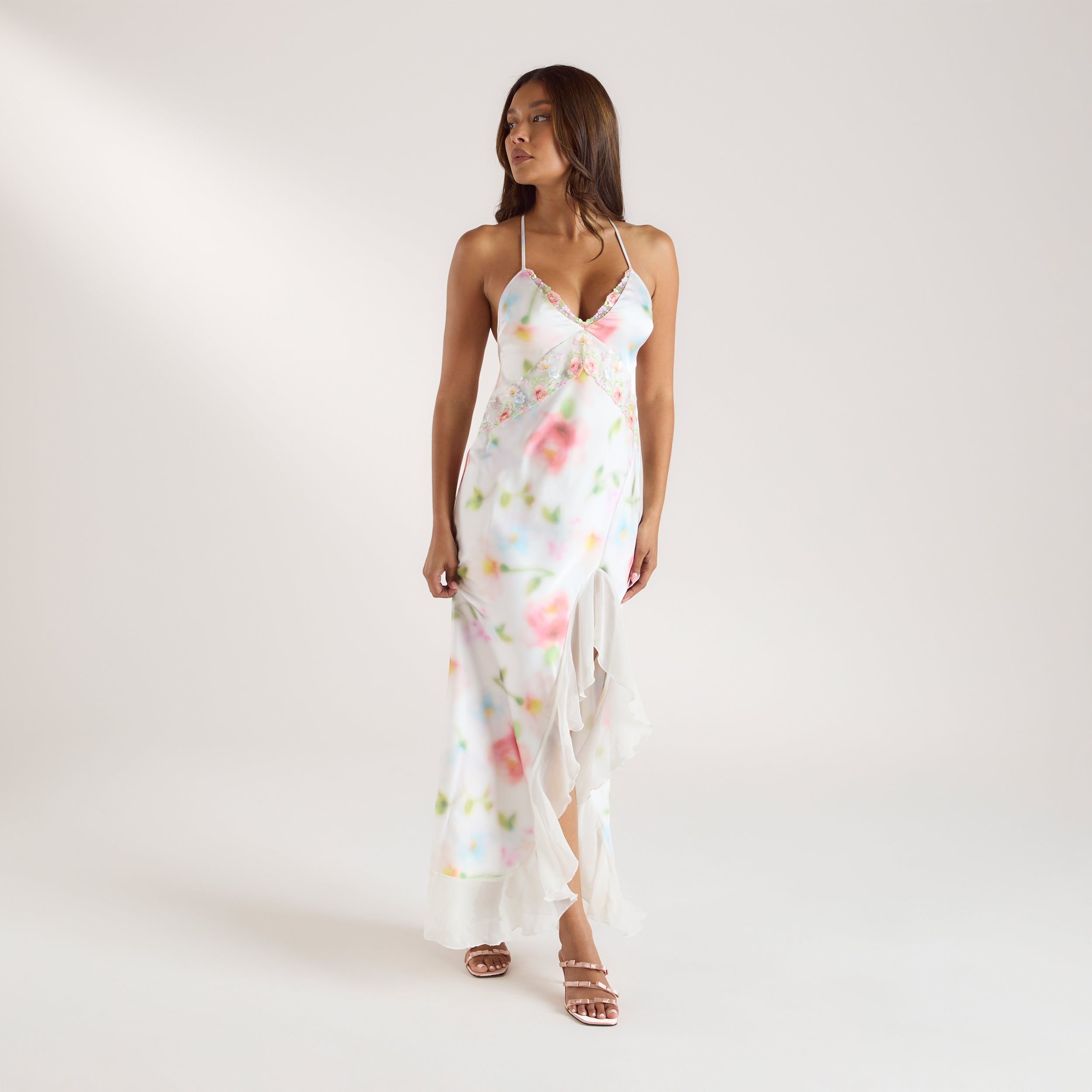 Aurora Satin Maxi Jurk | Aurora Satin Maxi Jurk - Bloemenprint