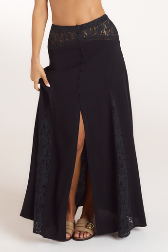 Maxi-rok met kant - Zwart