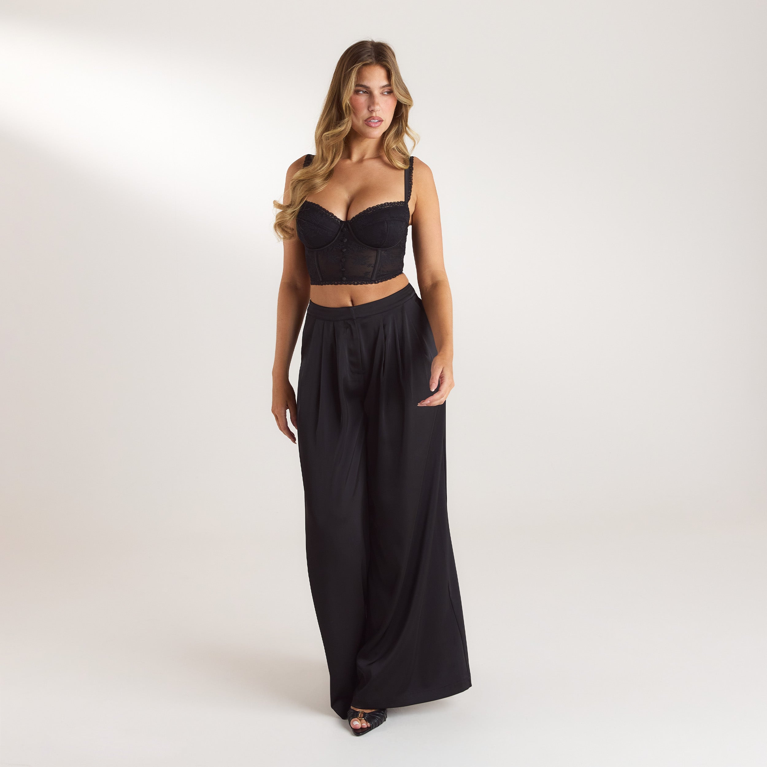 Satin Pleated Broek | Satin Pleated Broek - Zwart