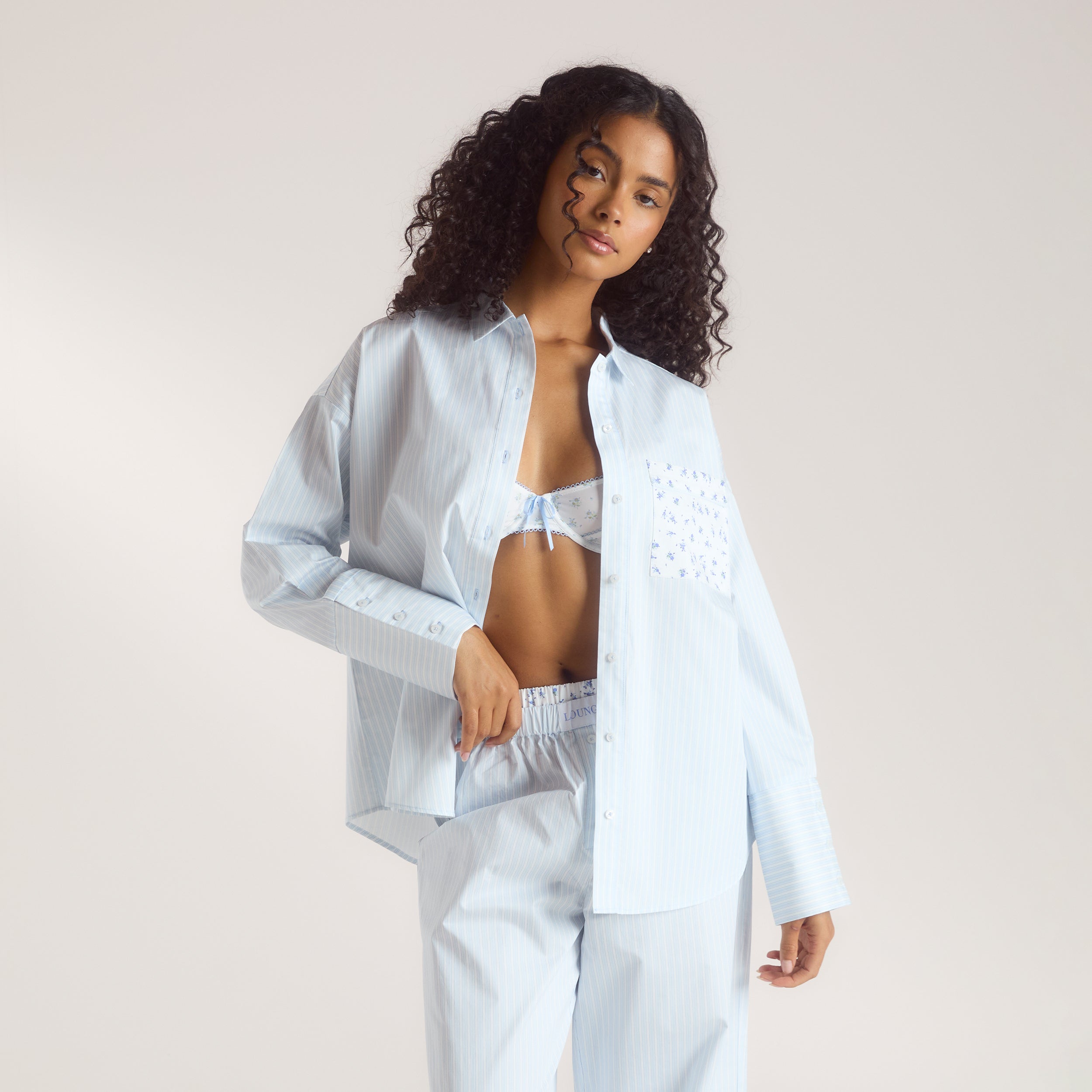 Bloom & Stripe Pyjamashirt | Bloom & Stripe Pyjamashirt - Blauw