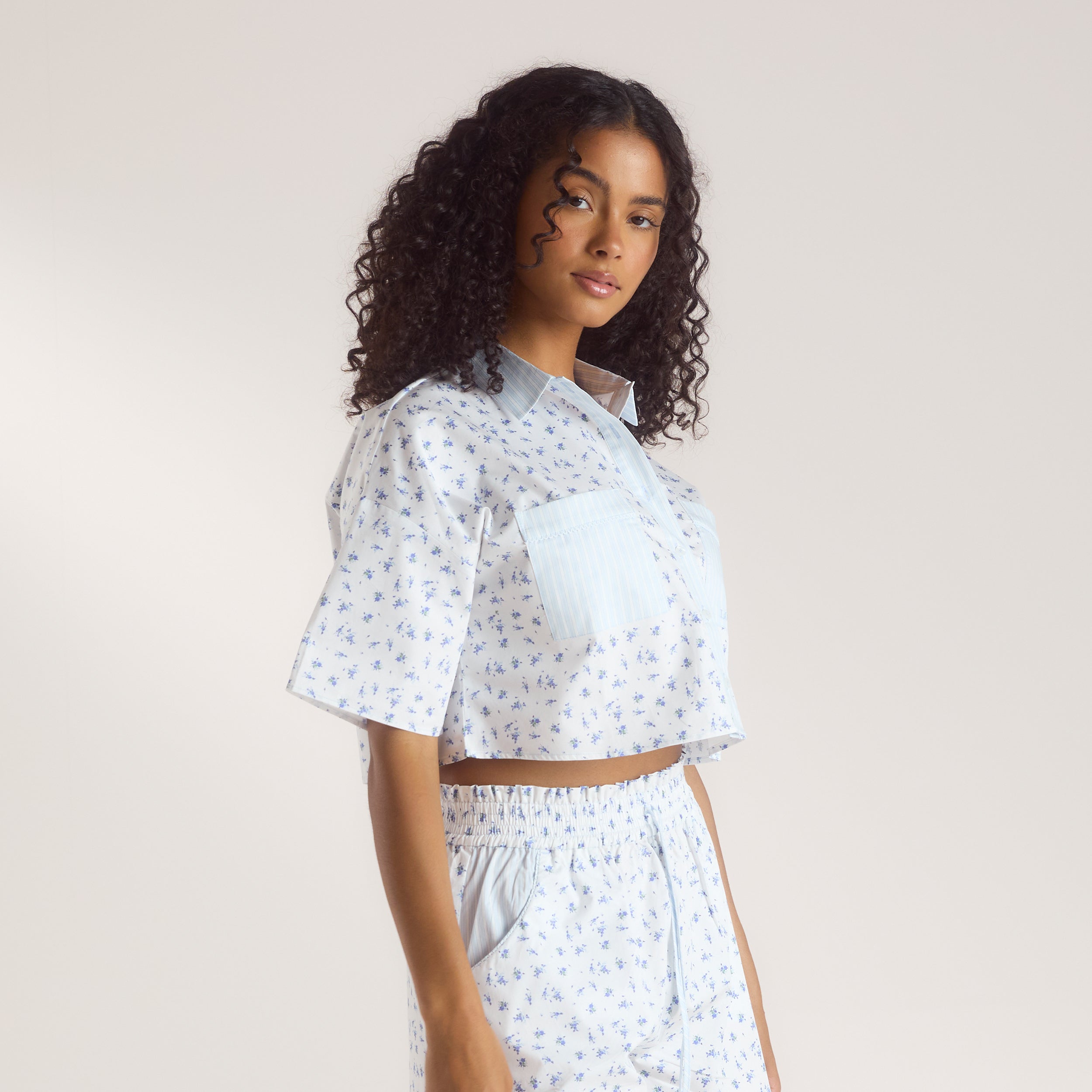 Bloom & Stripe Pyjamashirt met Korte Mouwen | Bloom & Stripe Pyjamashirt met Korte Mouwen - Blauw