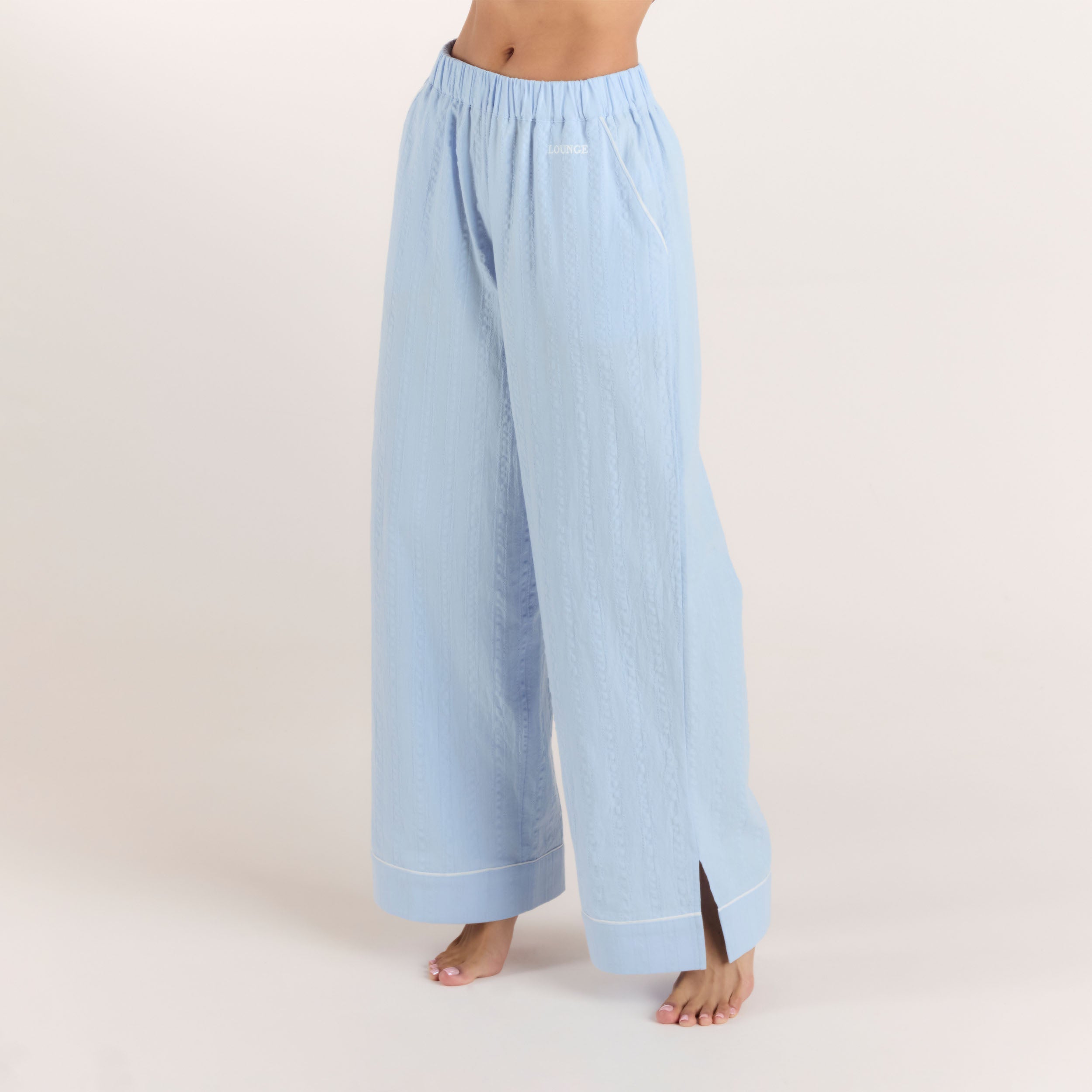 Textured Cotton Pyjama Broek | Textured Cotton Pyjama Broek - Blauw