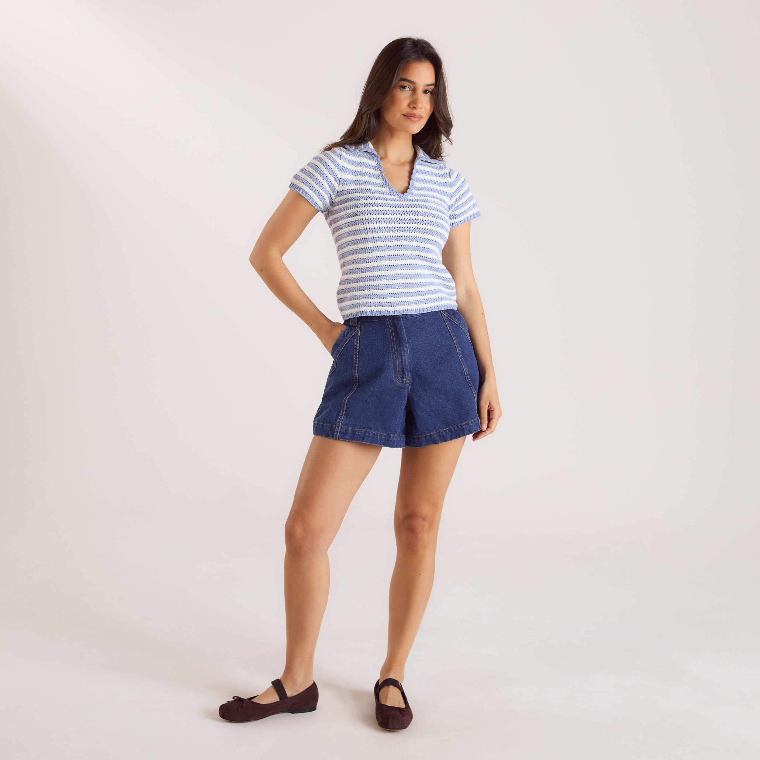 Wide-Hem Denim Shorts | Wide-Hem Denim Shorts - Blauw