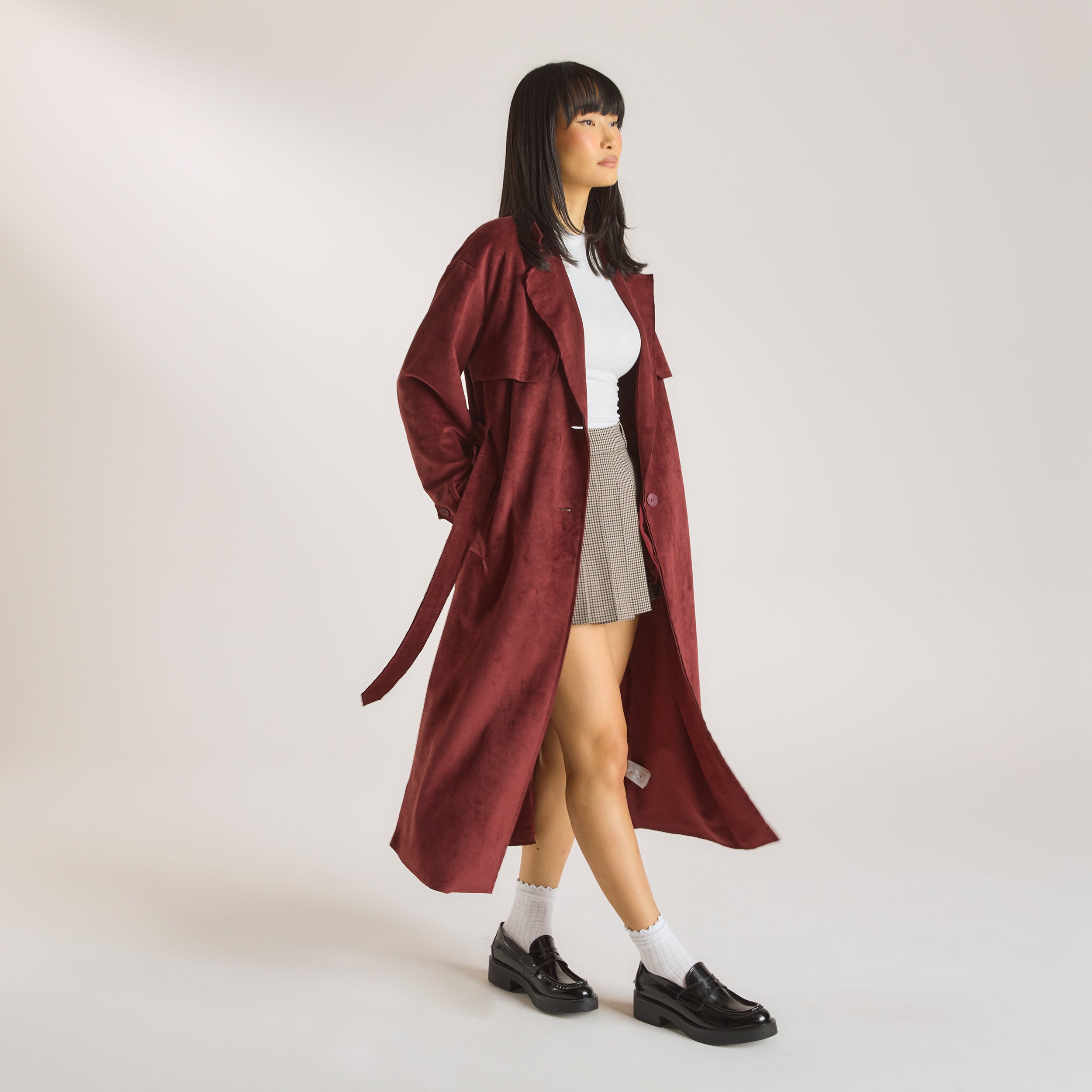 Suedette Trenchcoat | Suedette Trenchcoat - Wijnrood