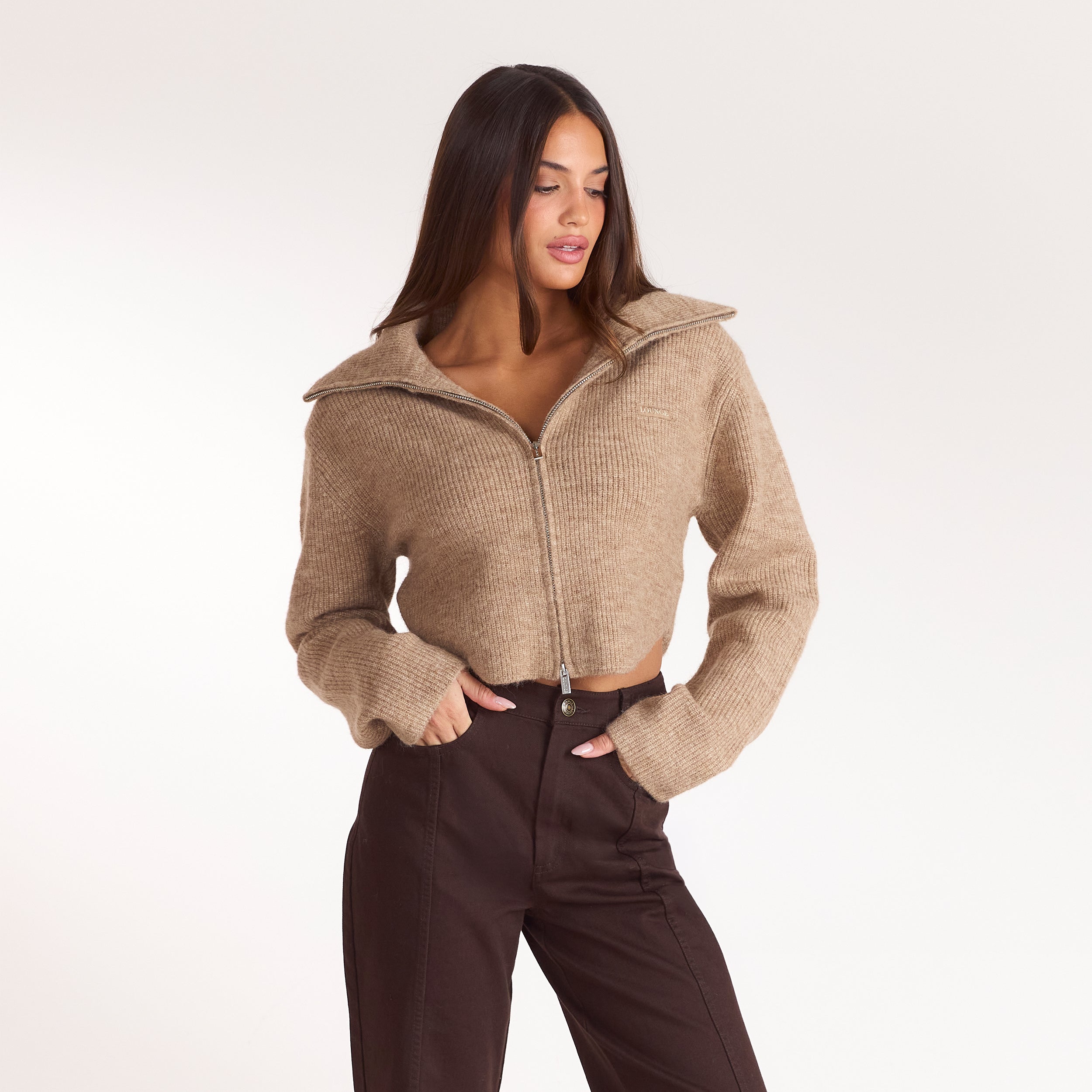 Gestructureerd gebreid vest | Gestructureerd gebreid vest - Koekkleurig