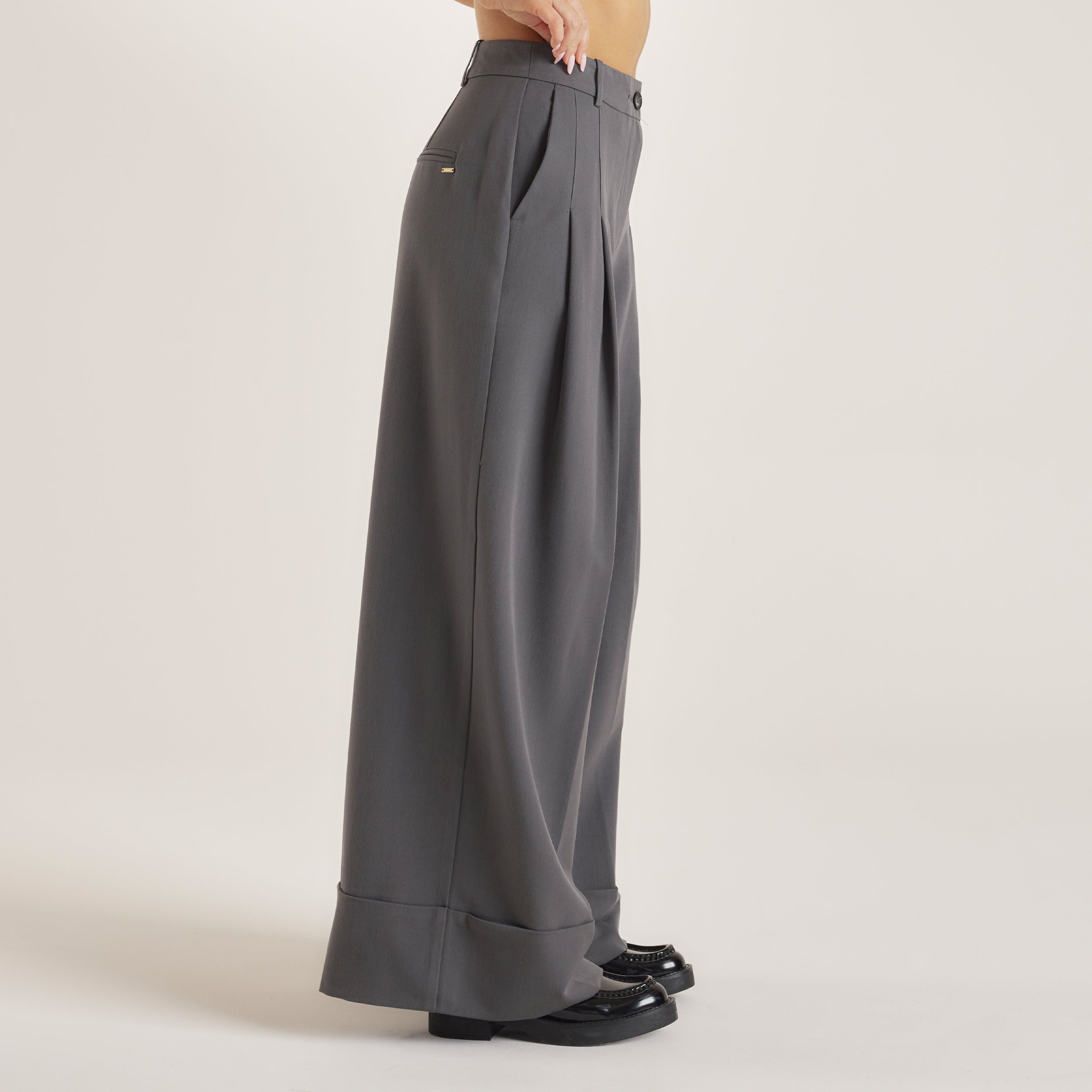 Tailored Turn-Up Broek | Tailored Turn-Up Broek - Houtskool