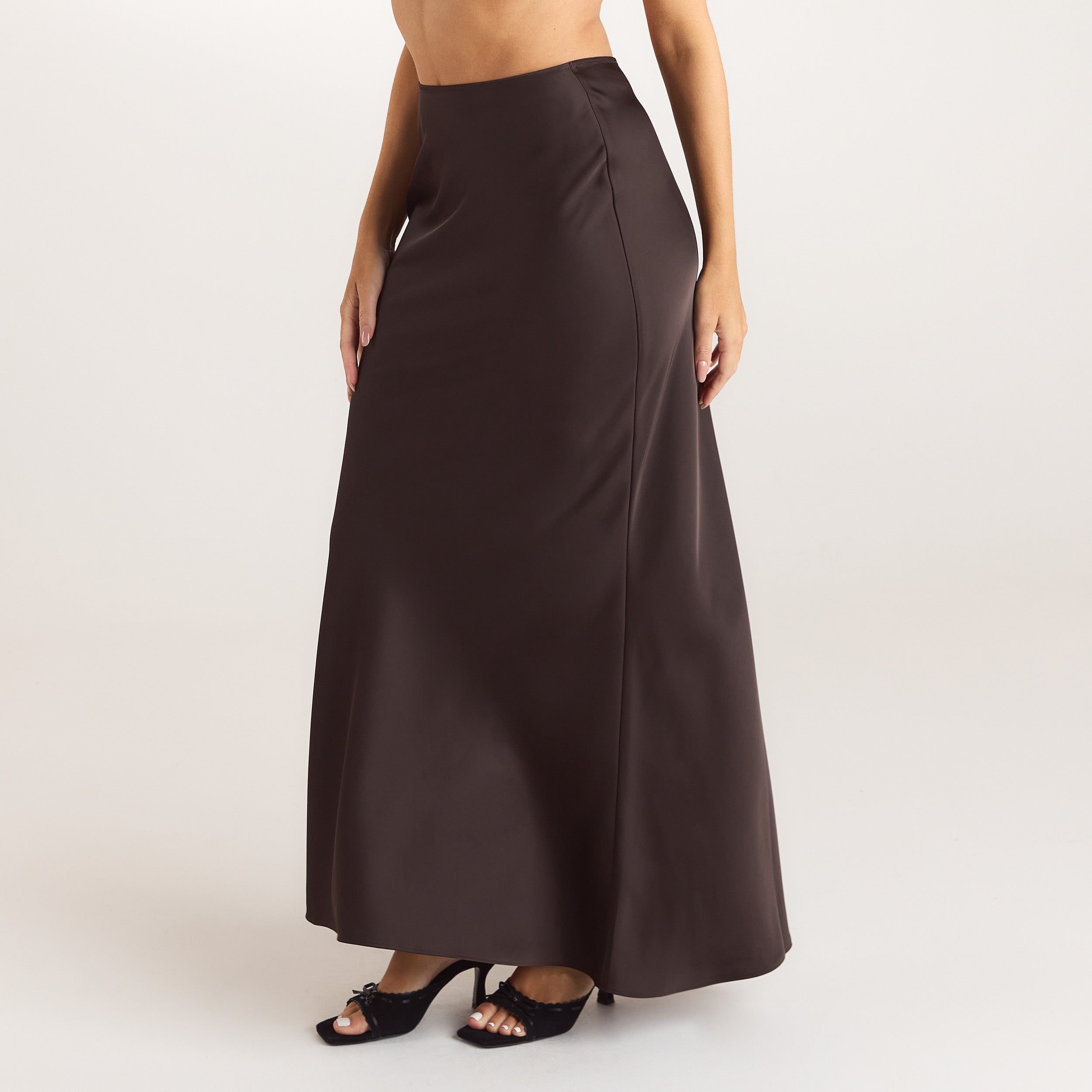 Satin Fitted Maxi-rok | Satin Fitted Maxi-rok - Chocolade