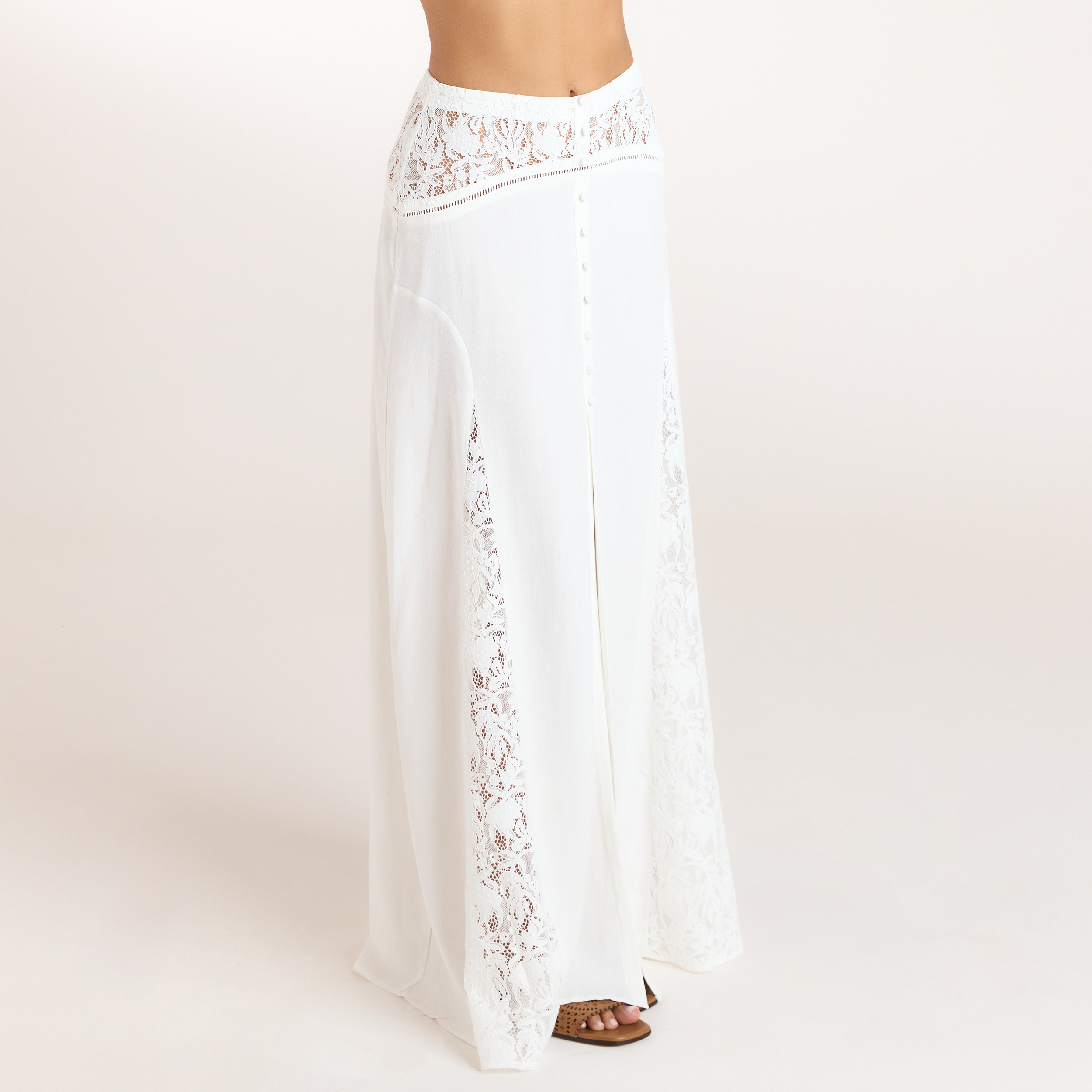 Maxi-rok met kant | Maxi-rok met kant - Crème