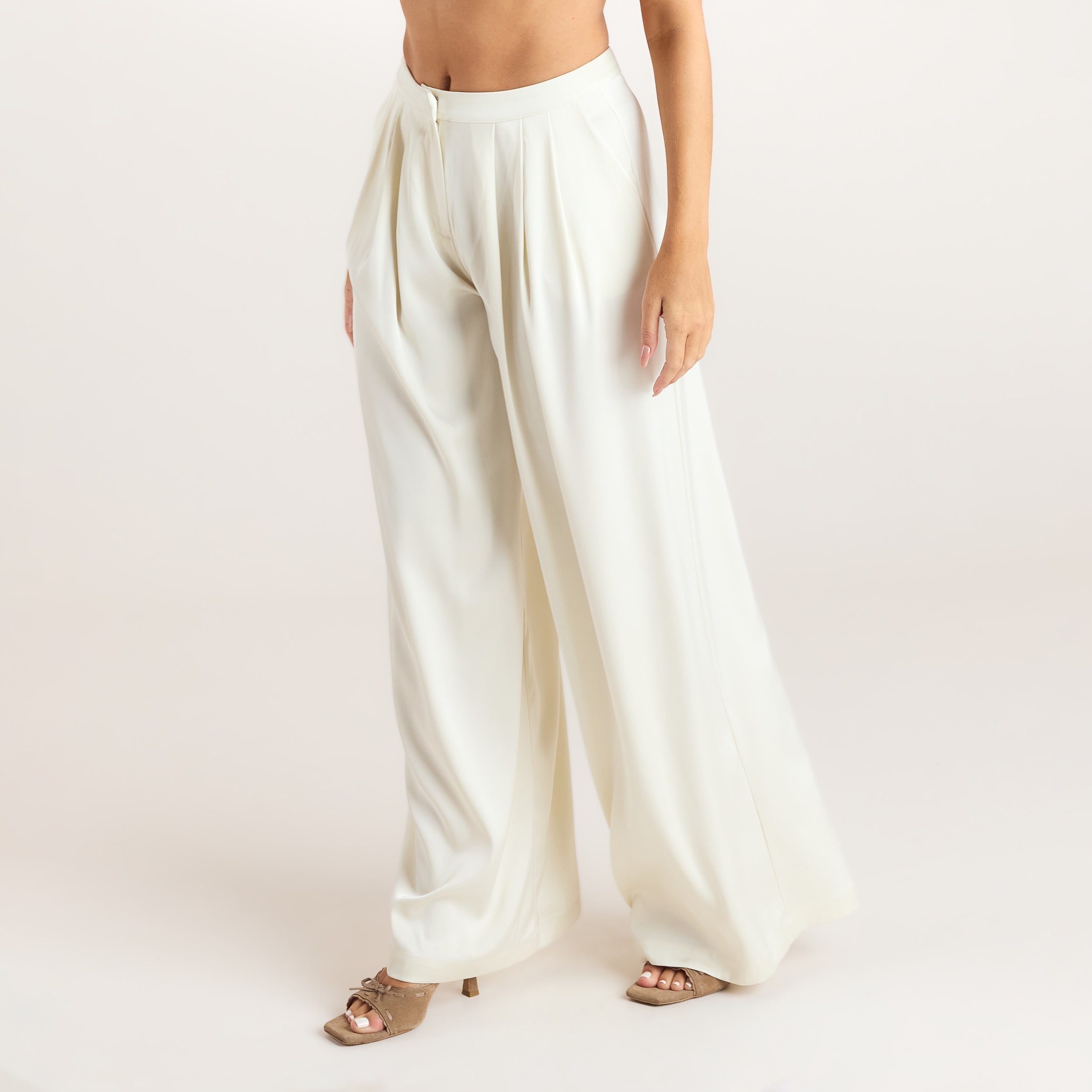 Satin Pleated Broek | Satin Pleated Broek - Crème