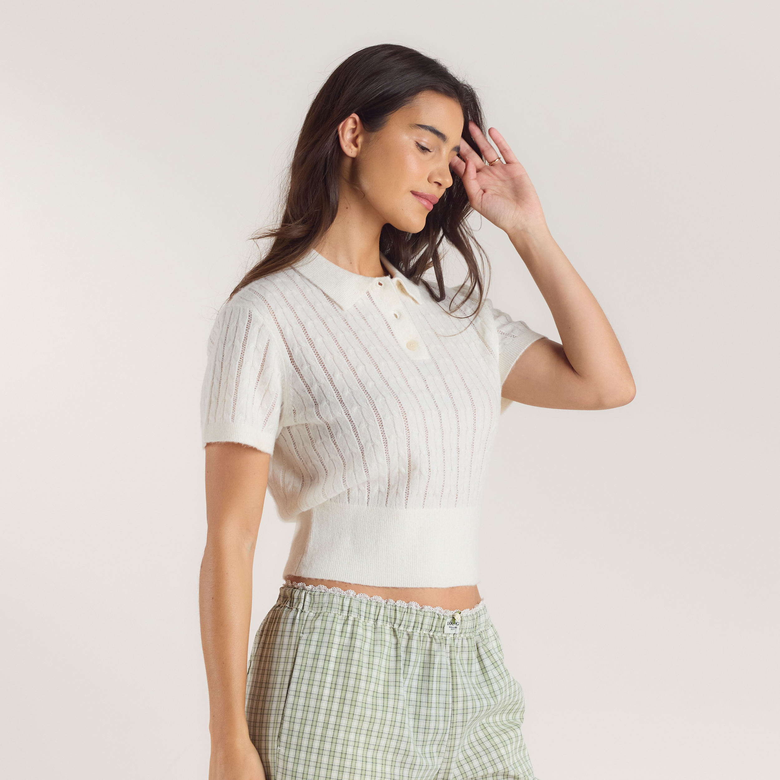 Sheer Gebreide Polo Top | Sheer Gebreide Polo Top - Crème