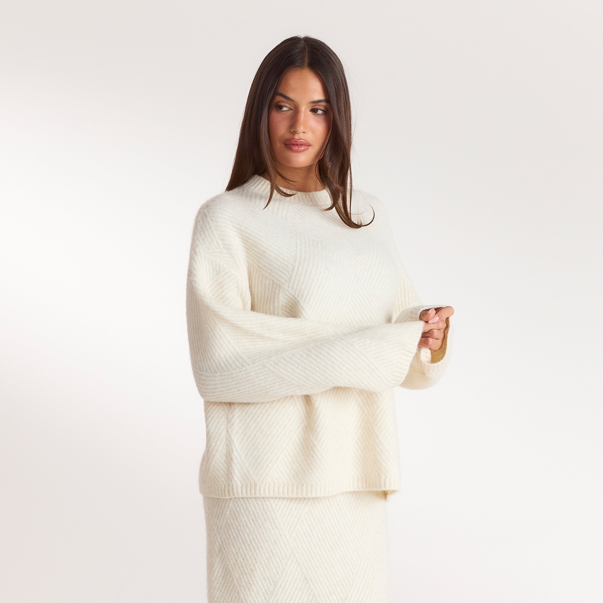 Jumper met diamantpatroon | Jumper met diamantpatroon - Crème