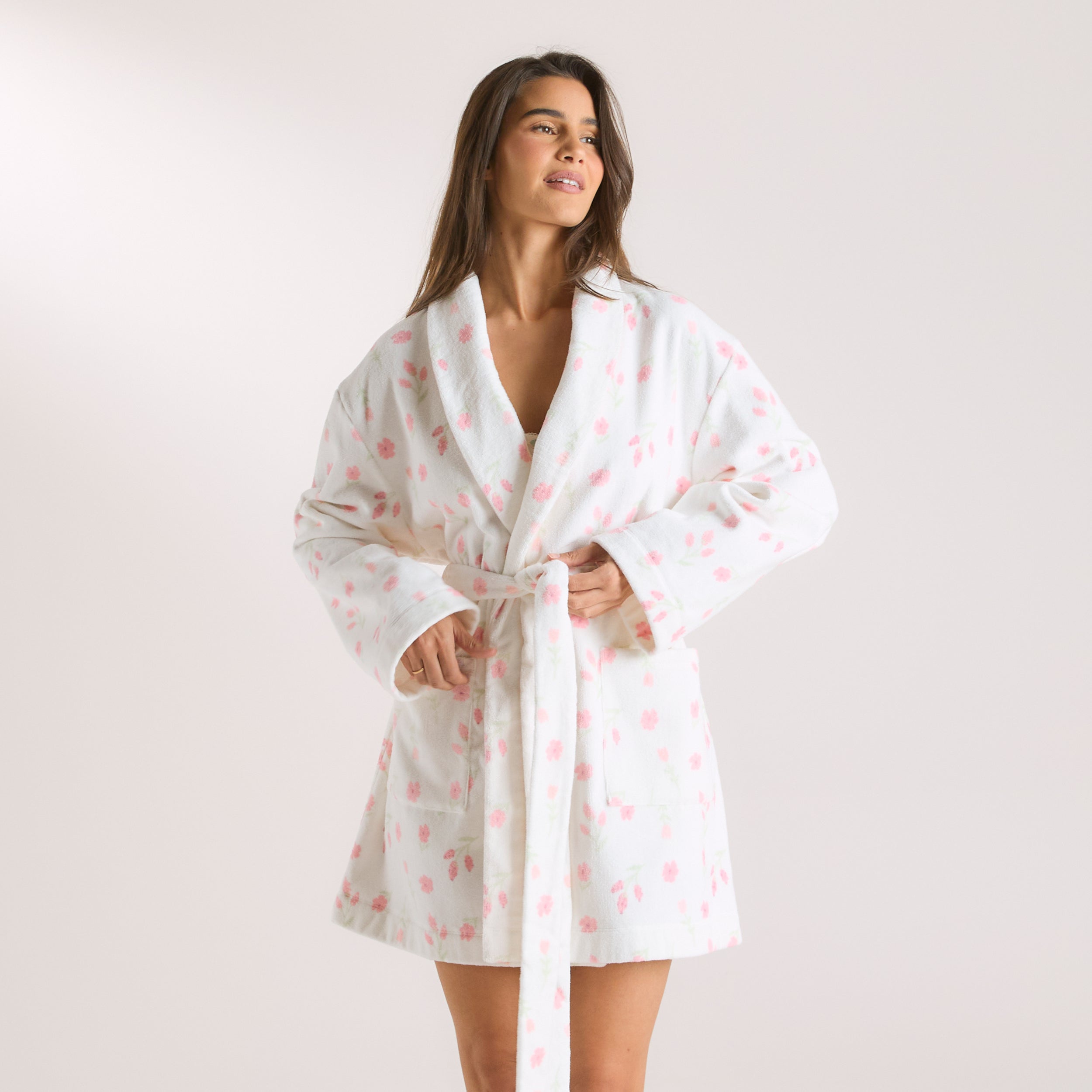 Korte Towelling Kamerjas | Korte Towelling Kamerjas - Bloemenprint