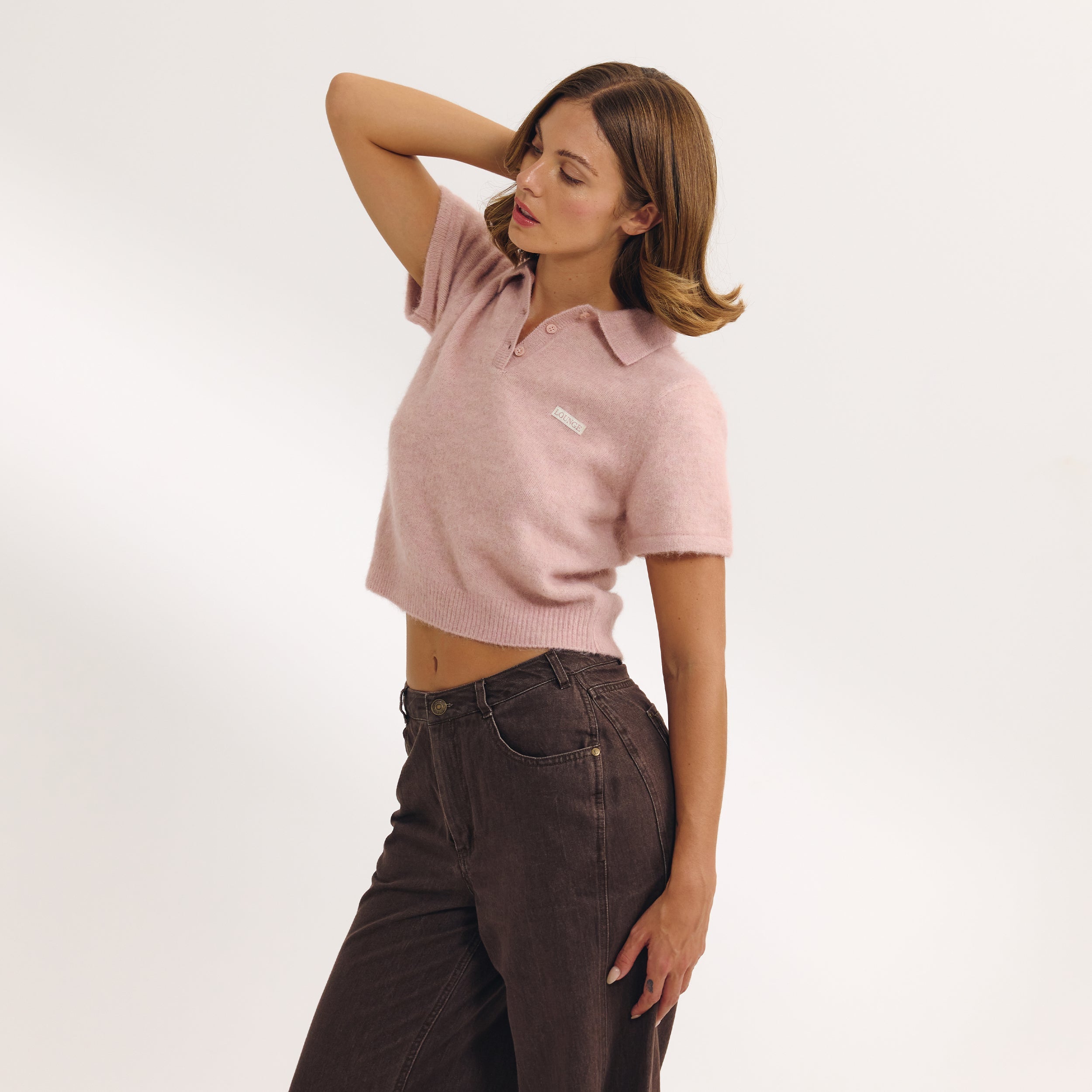 Gebreide Polo Top | Gebreide Polo Top - Roze