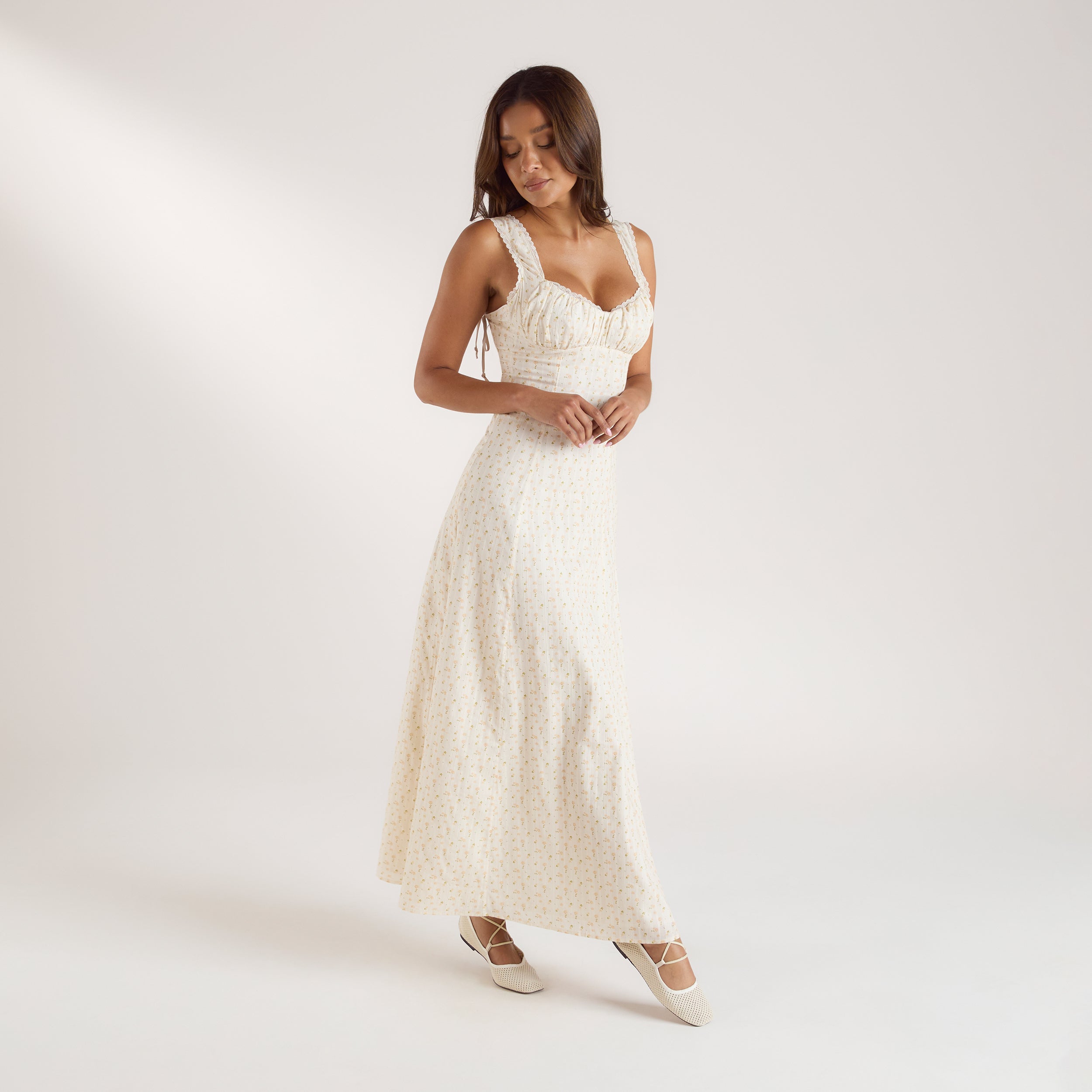 Corset Back Maxijurk | Corset Back Maxijurk - Bloemige Perzikkleur