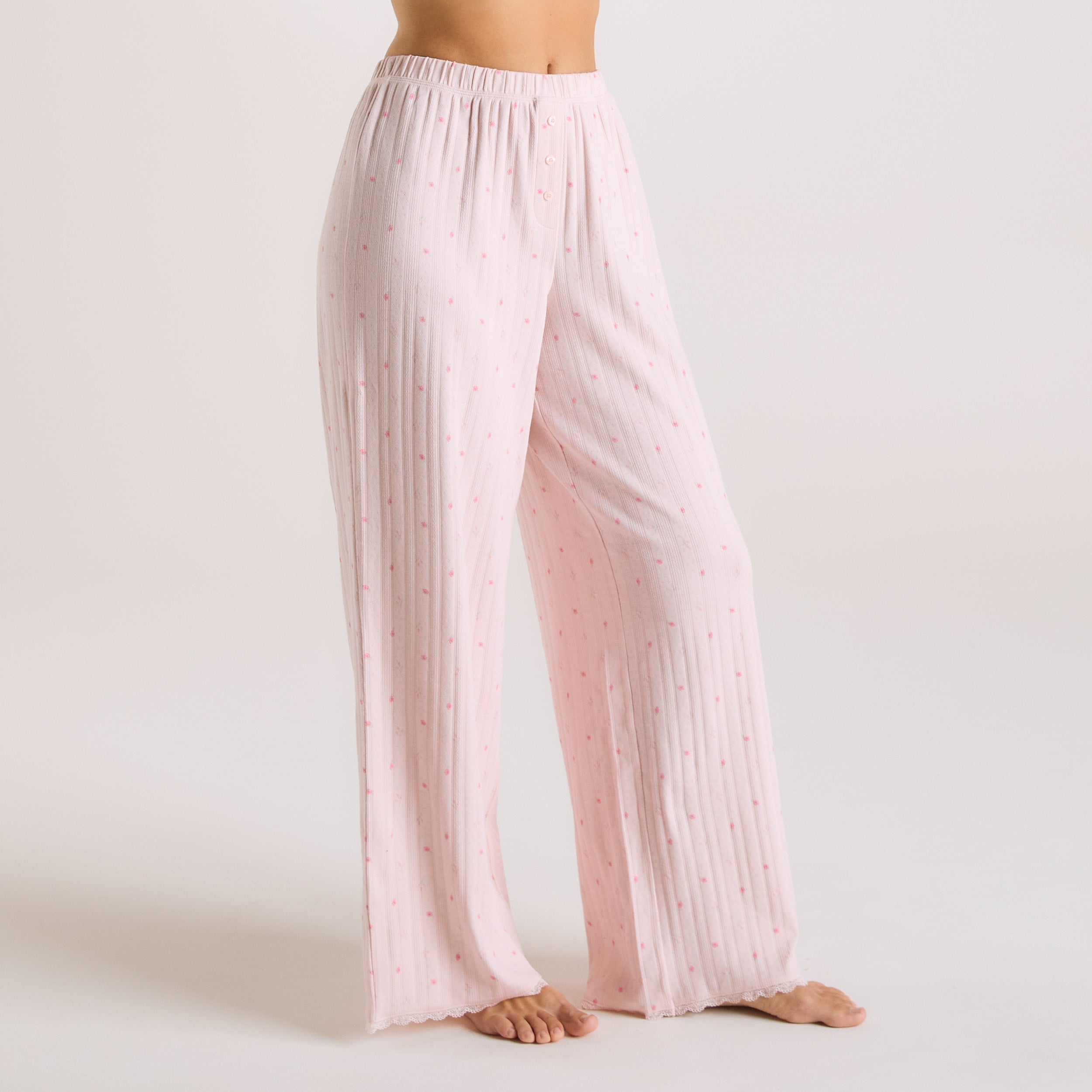 Pointelle Pyjama Broek | Pointelle Pyjama Broek - Roze Bloemenprint