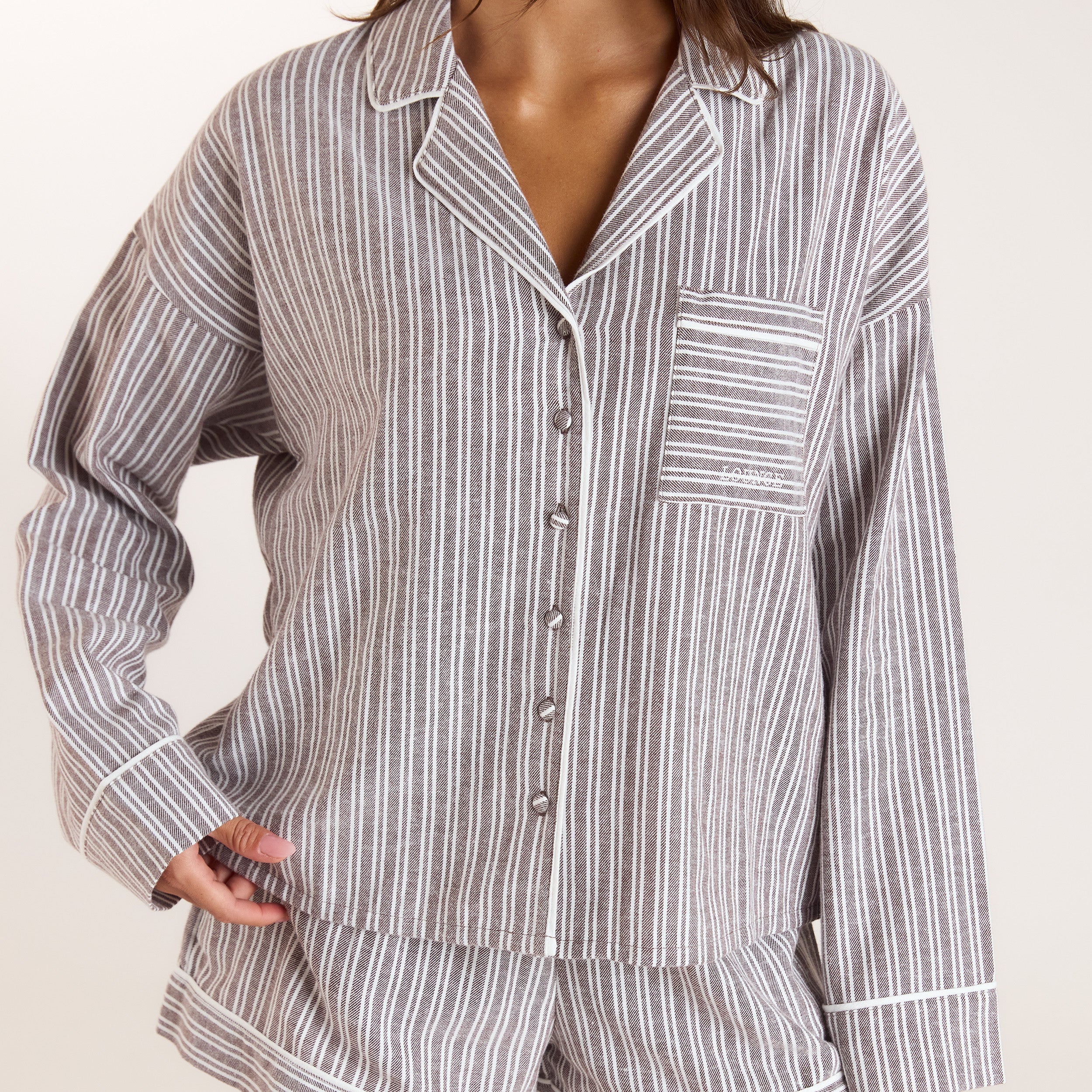 Stripe Pyjama Shirt | Stripe Pyjama Shirt - Chocolade