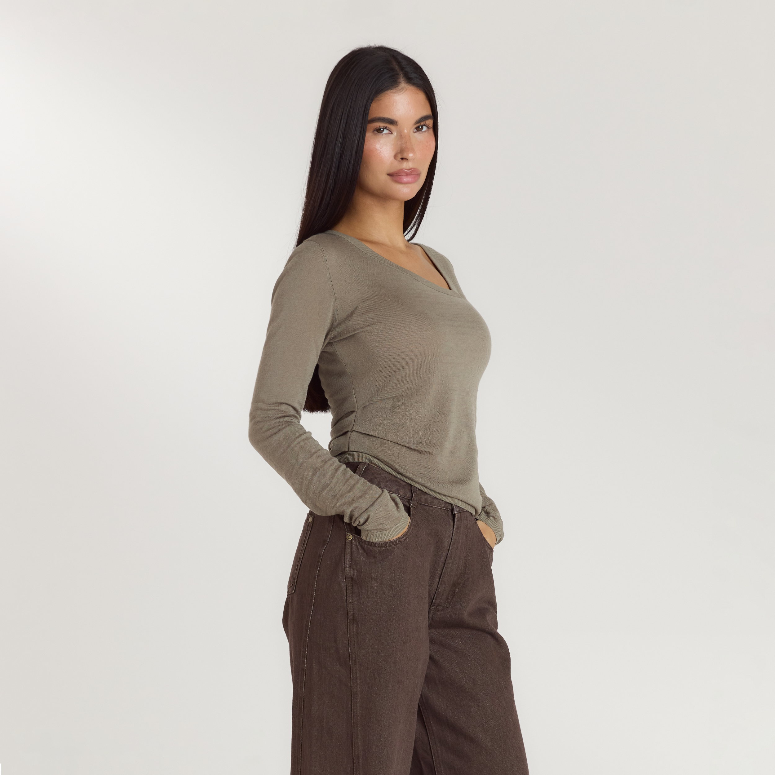 Asymmetrische Fijngebreide Top | Asymmetrische Fijngebreide Top - Tijm