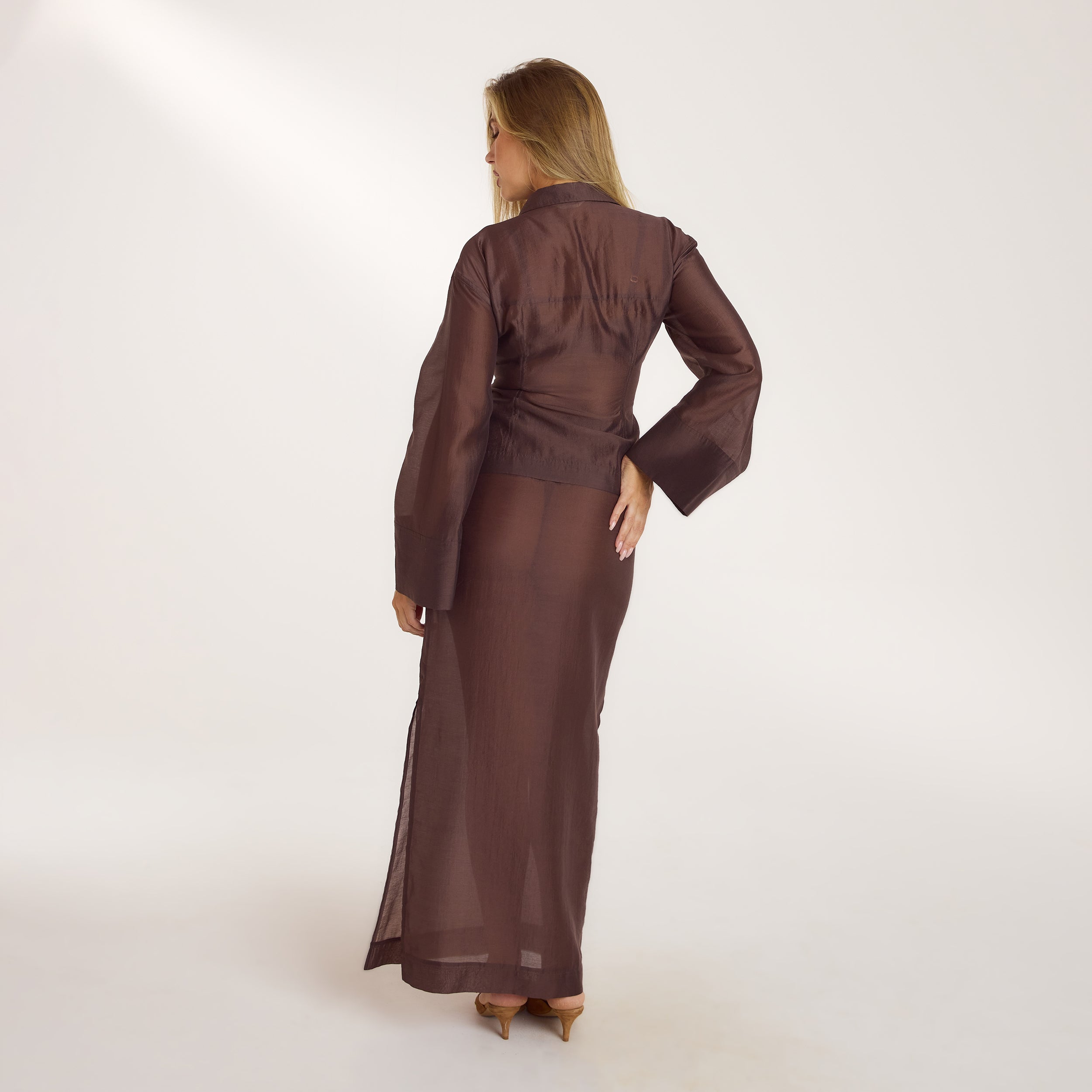 Getailleerd Sheer Shirt | Getailleerd Sheer Shirt - Chocolade