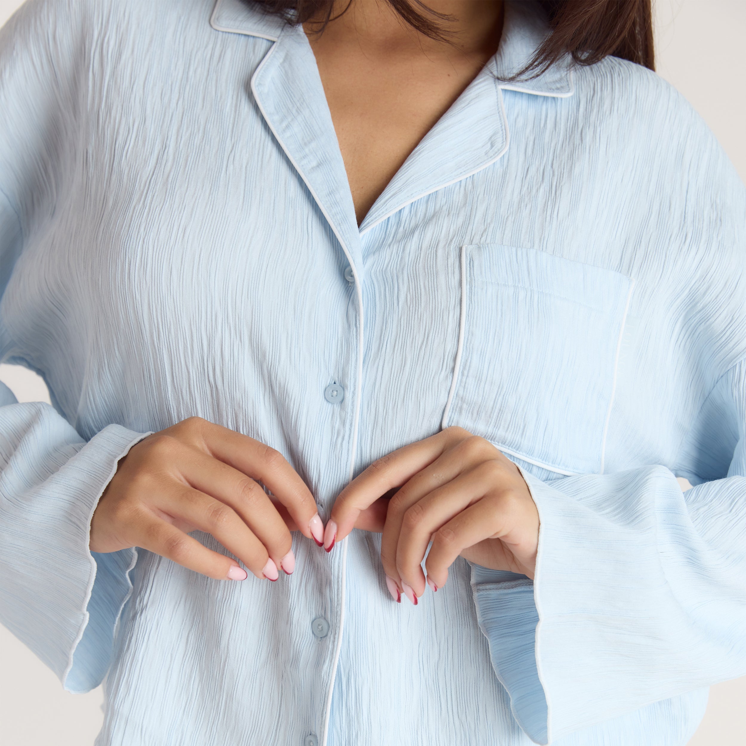 Crinkle Pyjama Shirt | Crinkle Pyjama Shirt - Blauw