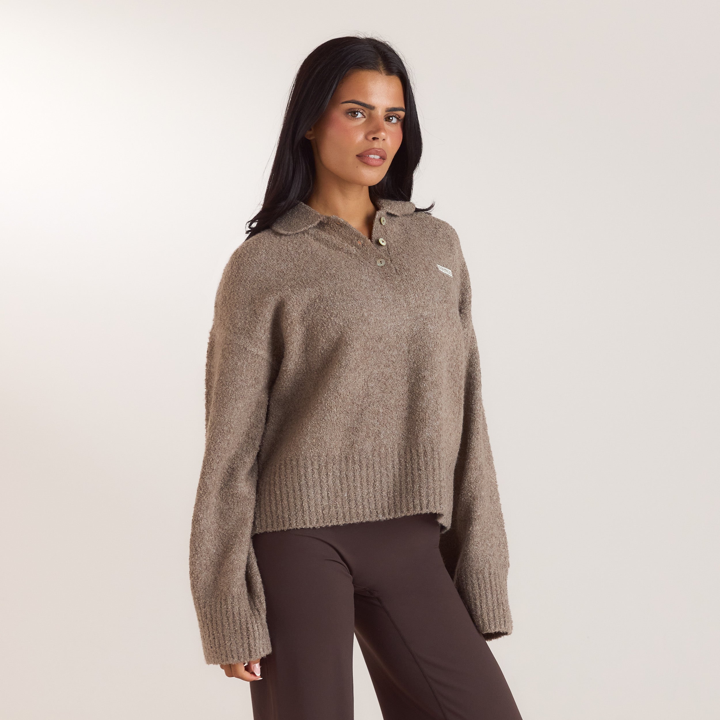 Bouclé-gebreide polo jumper | Bouclé-gebreide polo jumper - Taupe