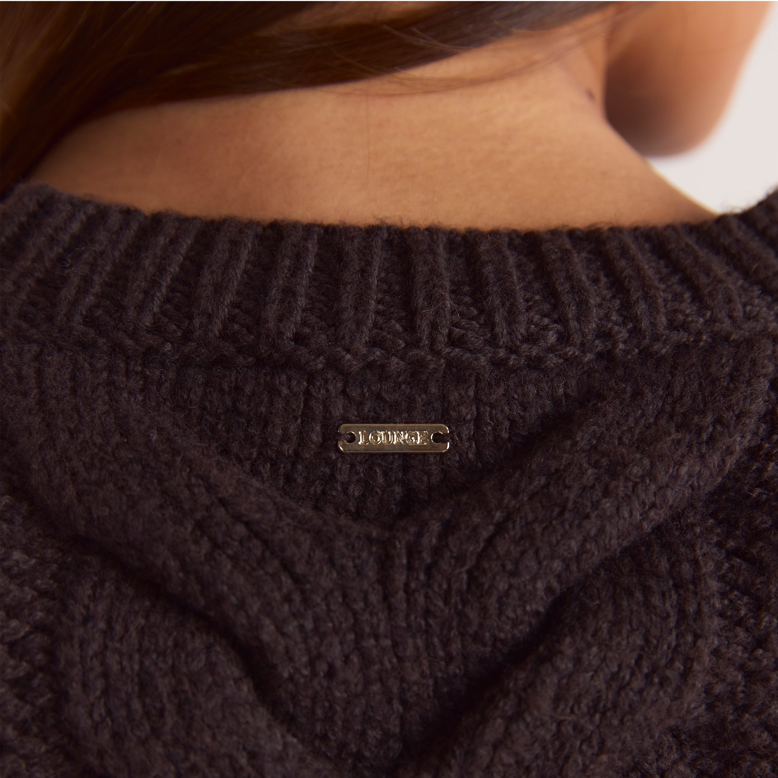 Cropped jumper met kabelsteek | Cropped jumper met kabelsteek - Donker Chocoladekleurig