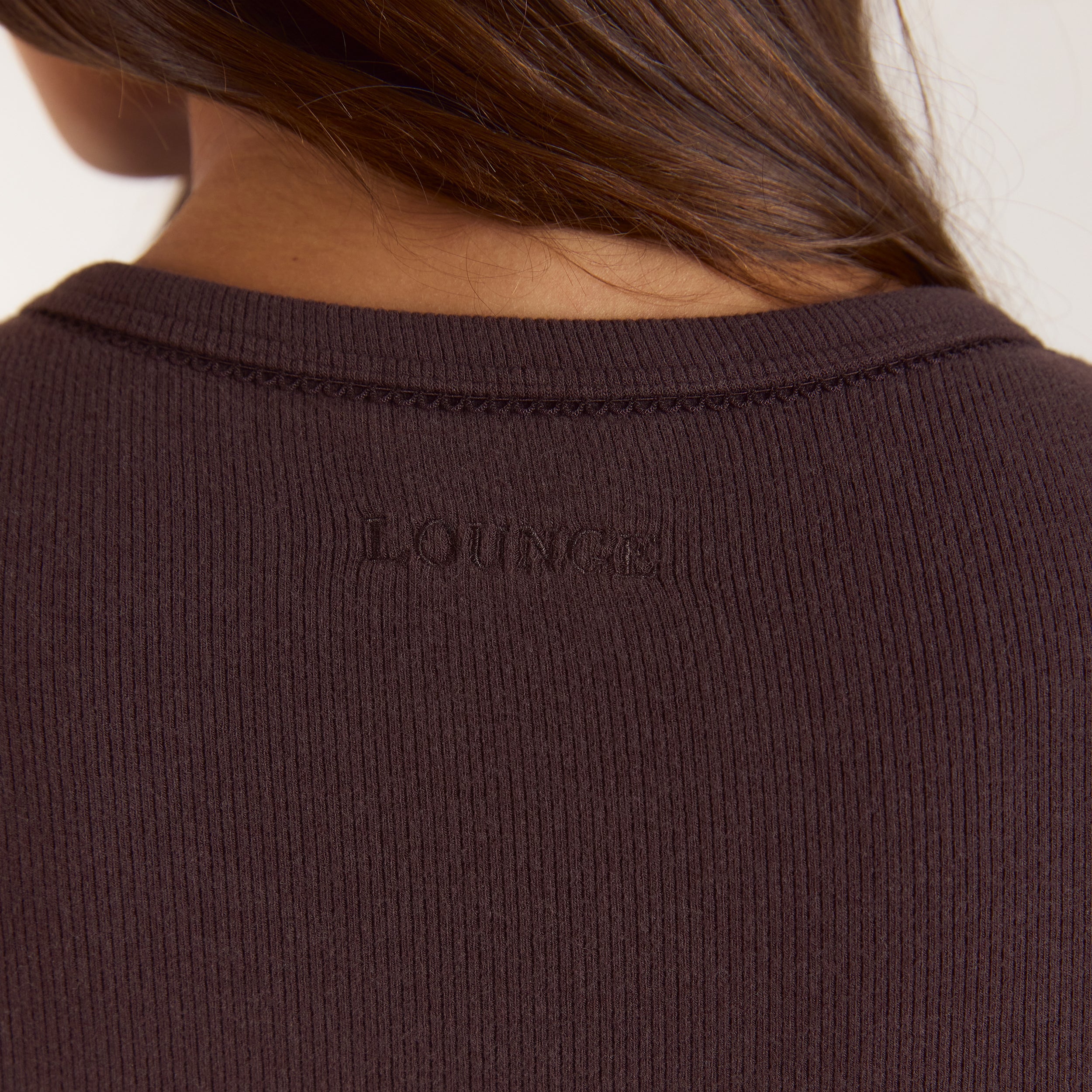 Ribbed Pyjama Top met korte mouwen | Ribbed Pyjama Top met korte mouwen - Donker Chocoladekleurig