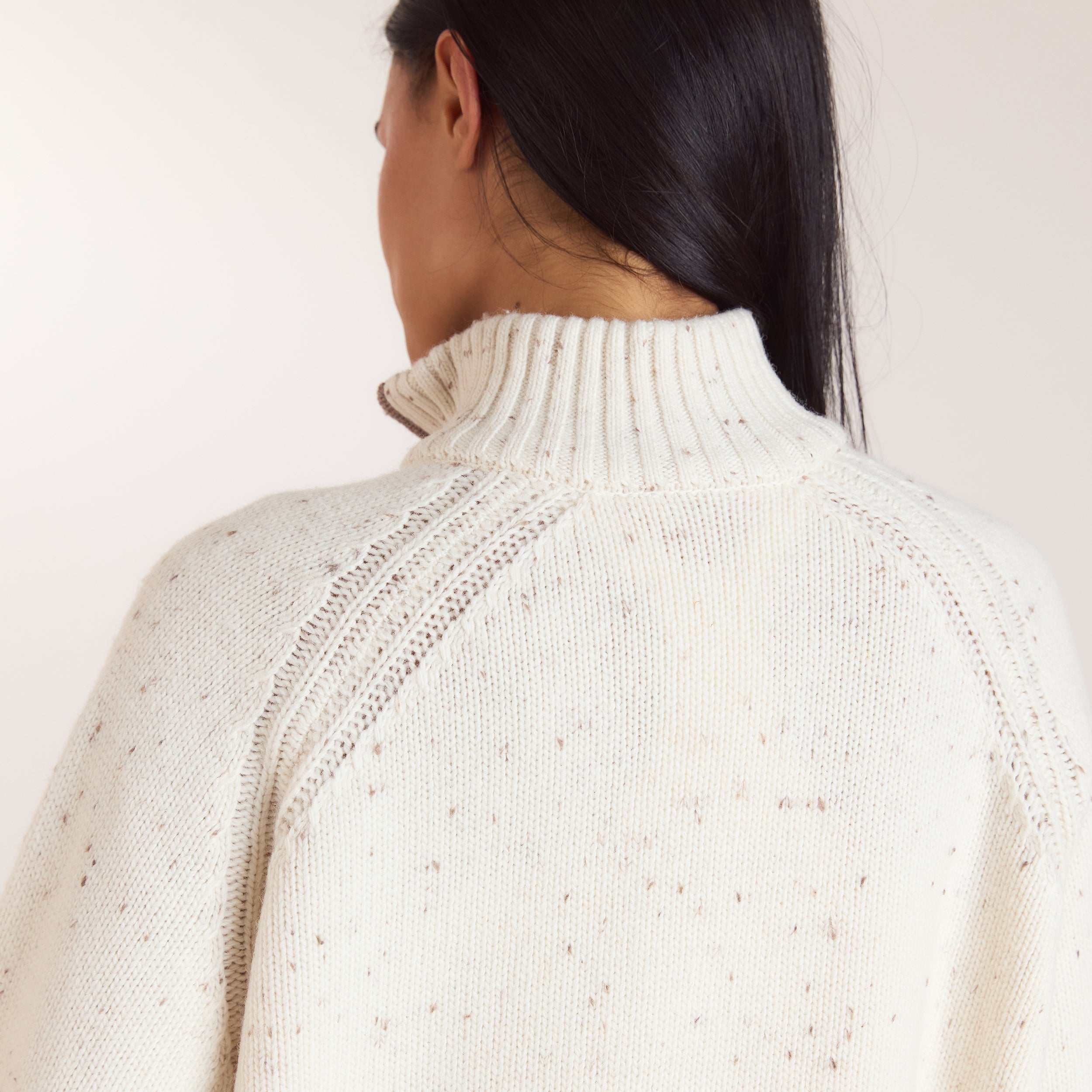 Gebreide wollen jumper met kwartrits | Gebreide wollen jumper met kwartrits - Crème