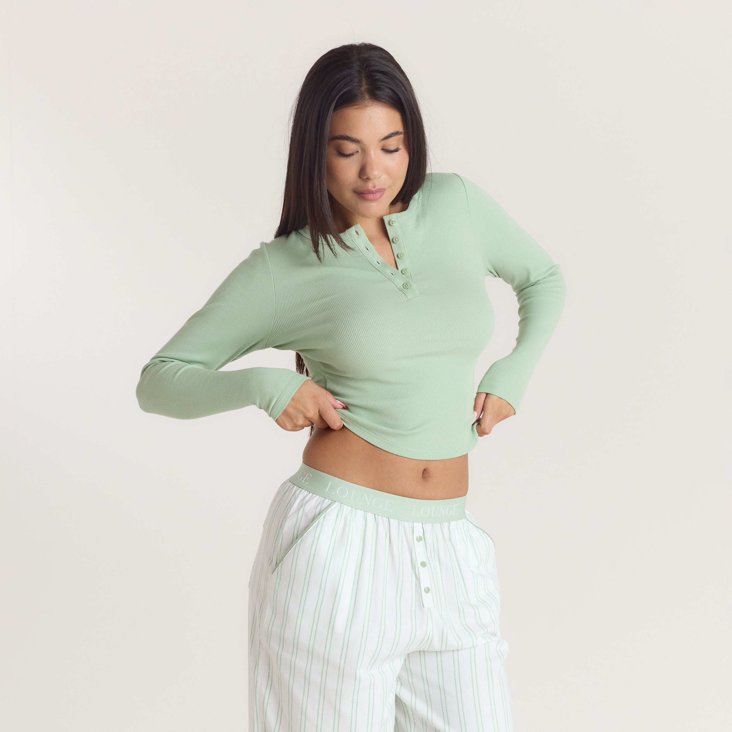 Mistletoe Henley Pyjamatop | Mistletoe Henley Pyjamatop - Saliegroen