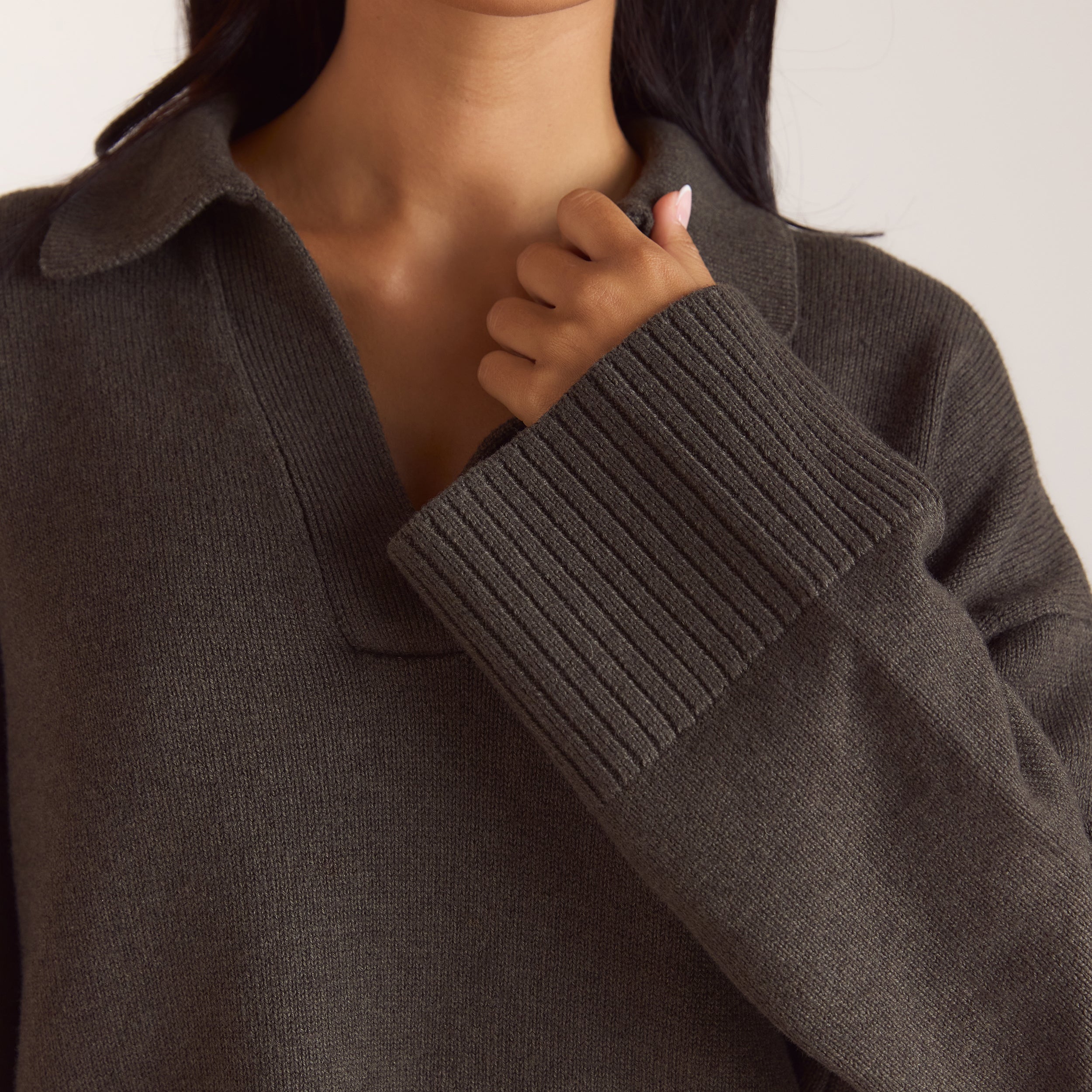 Gebreide jumper met halve sluiting | Gebreide jumper met halve sluiting - Mos