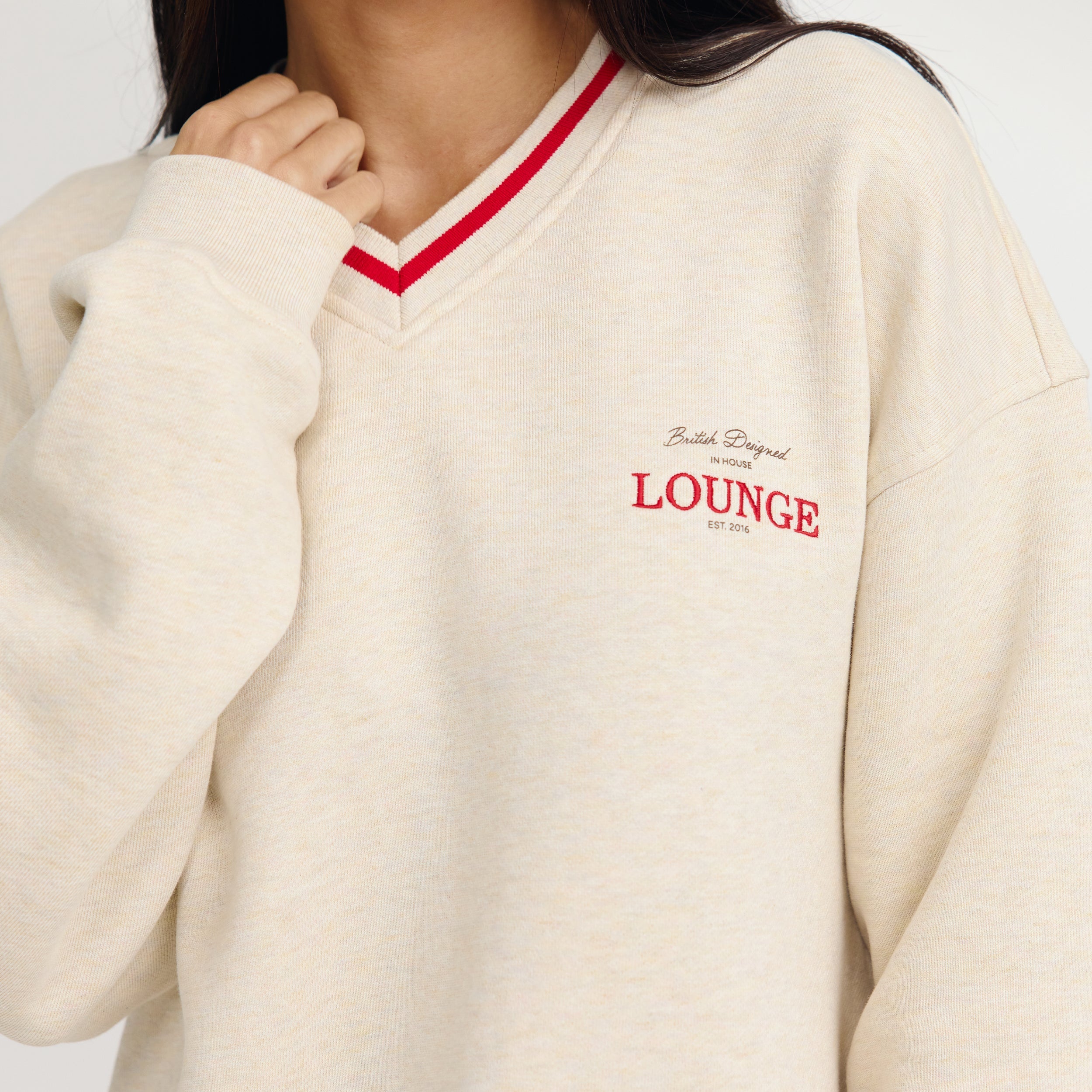 Trui met V-hals | Trui met V-hals - Havermout Marl