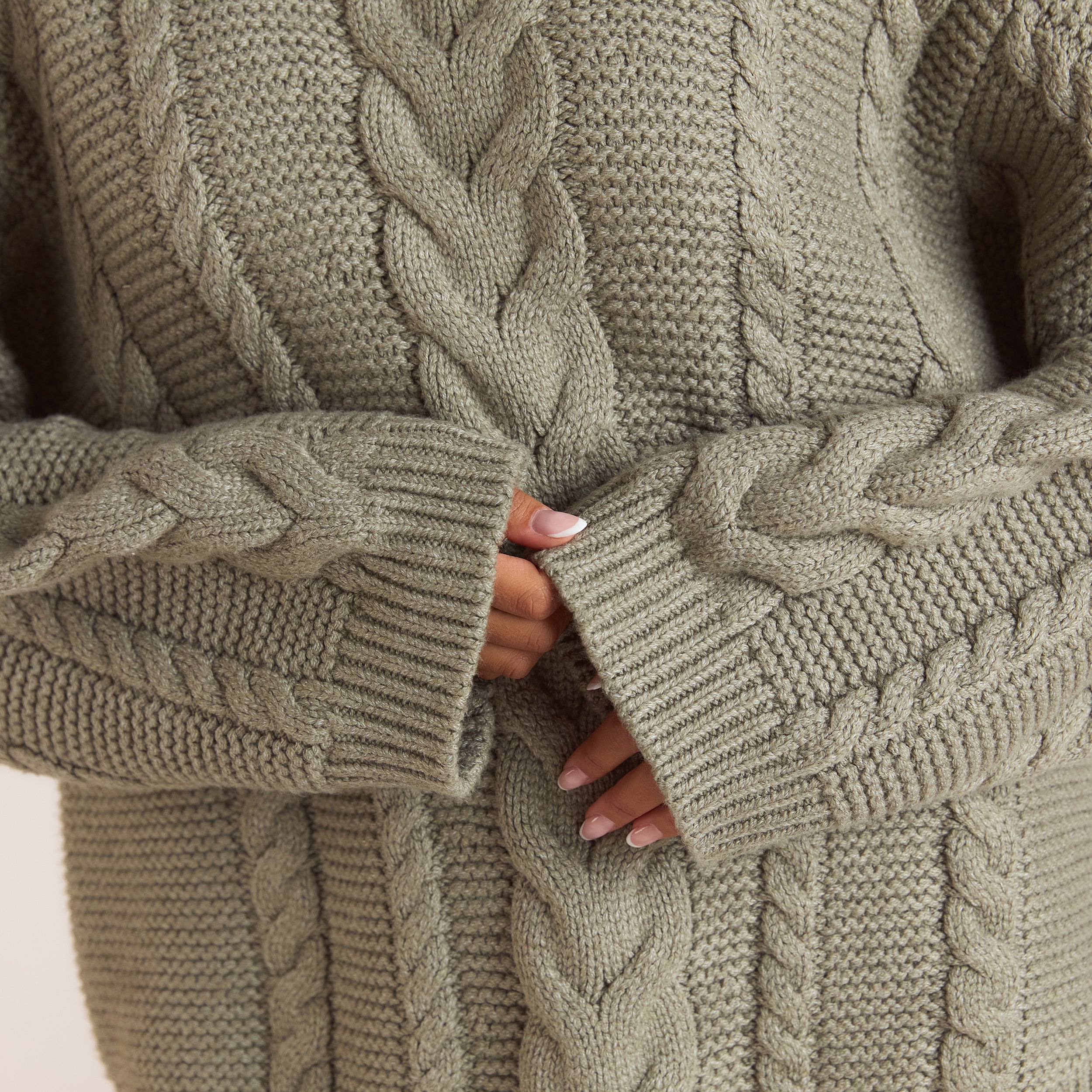 Oversized jumper met kabelsteek | Oversized jumper met kabelsteek - Olijf