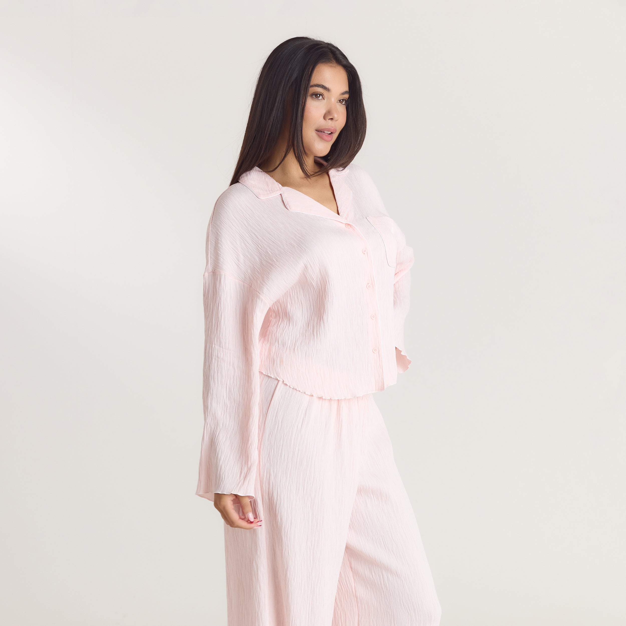 Crinkle Pyjama Shirt | Crinkle Pyjama Shirt - Roze