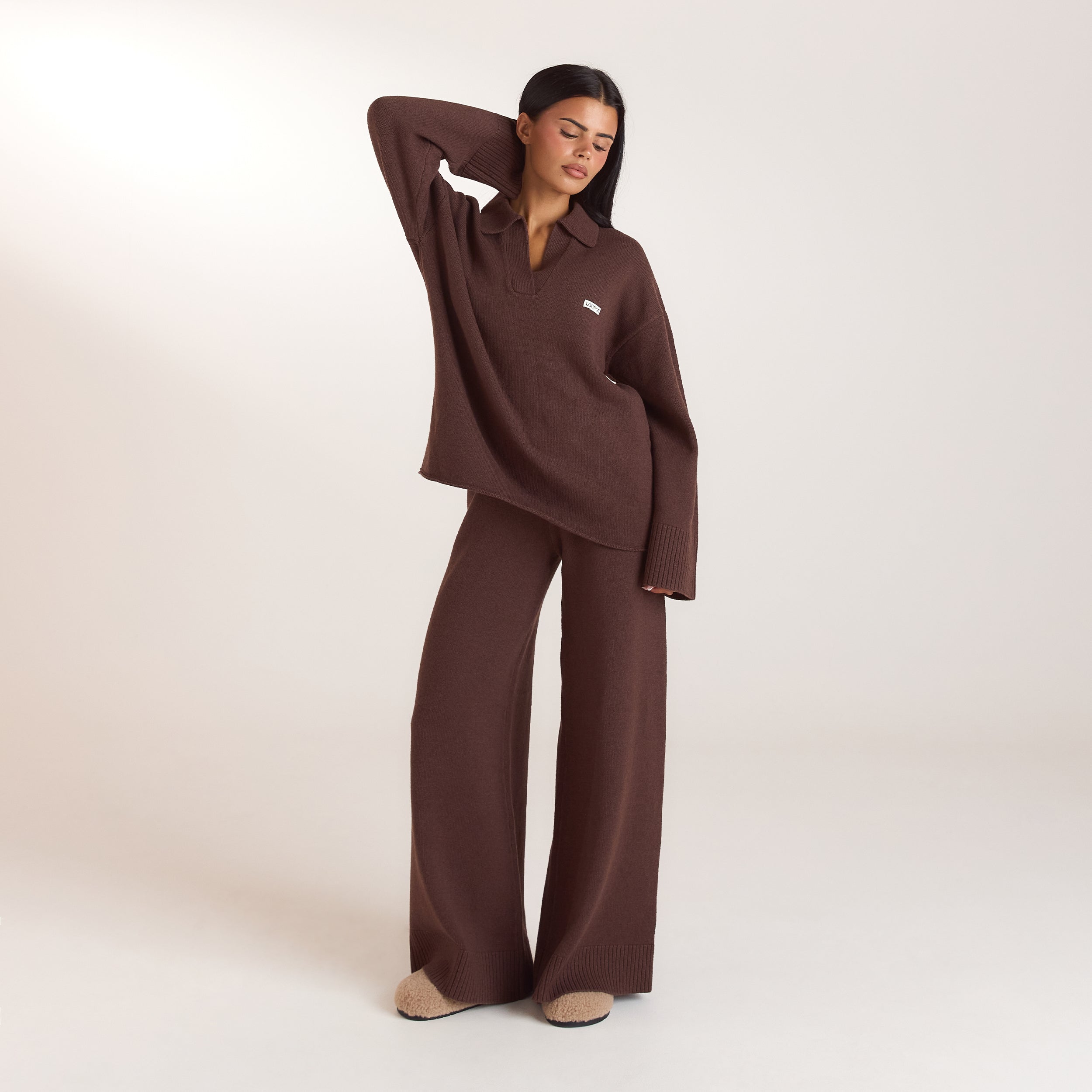 Gebreide jumper met halve sluiting | Gebreide jumper met halve sluiting - Chocolade