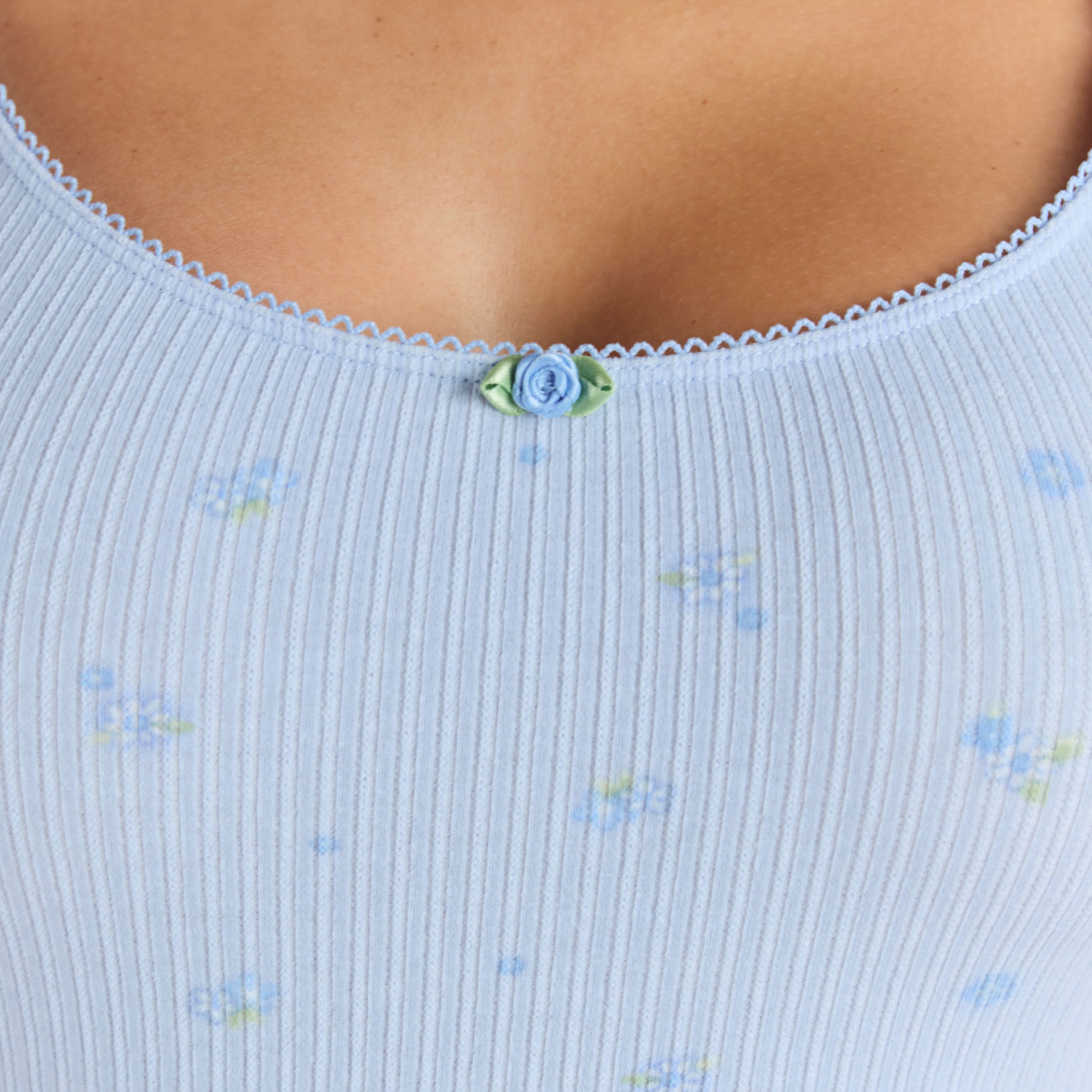 Ribbed Strappy Romper | Ribbed Strappy Romper - Blauwe Bloemenprint