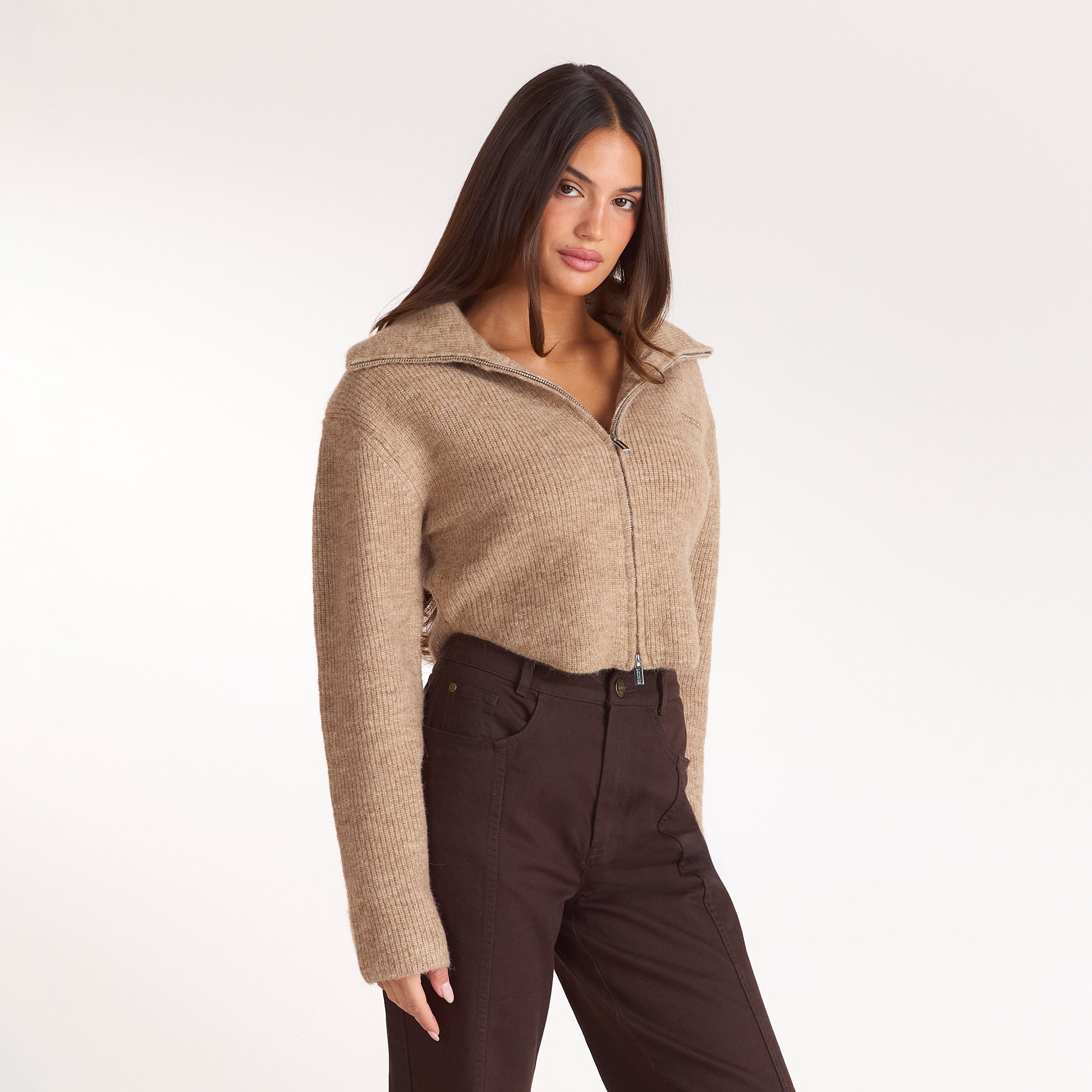 Gestructureerd gebreid vest | Gestructureerd gebreid vest - Koekkleurig