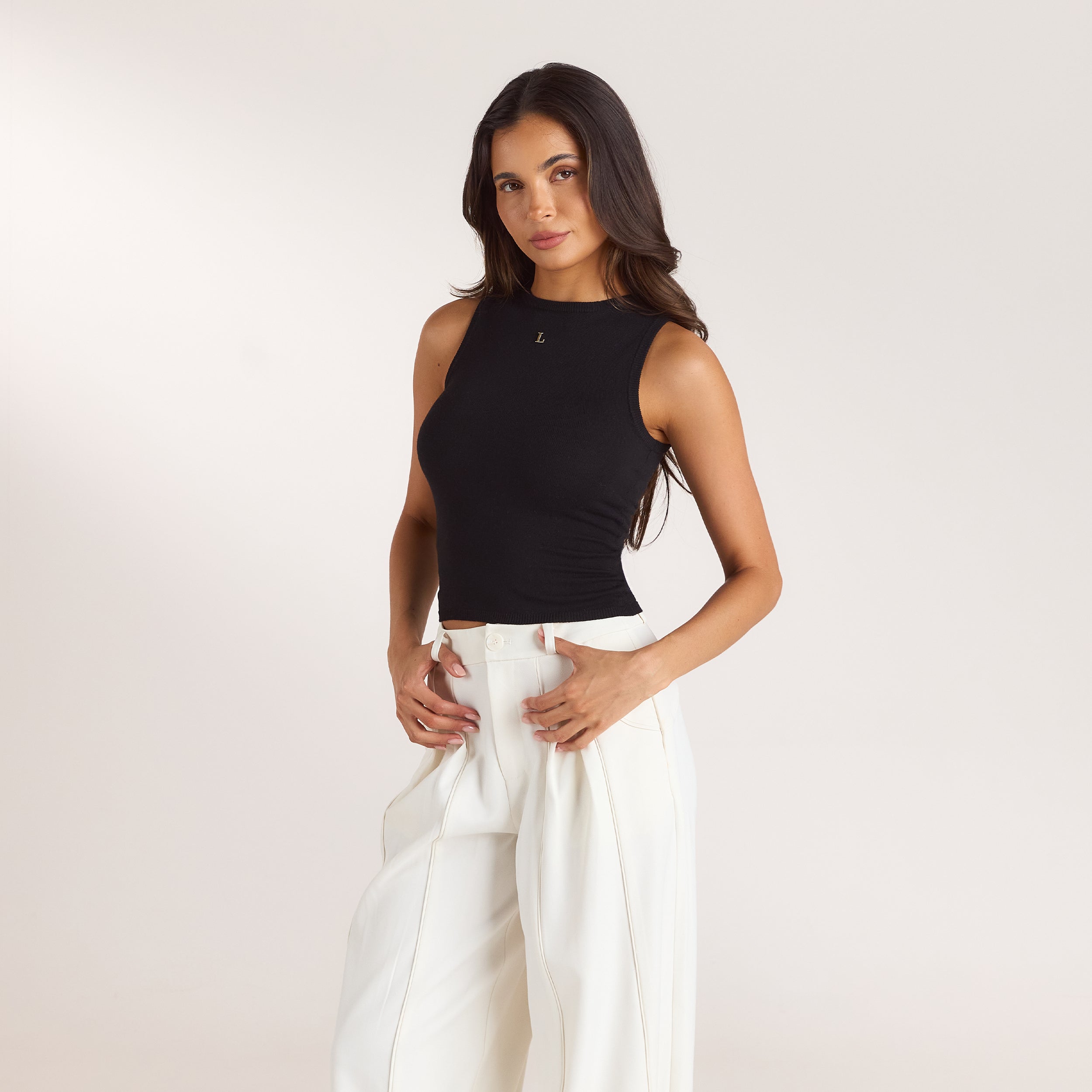 Gebreide Vest Top | Gebreide Vest Top - Zwart