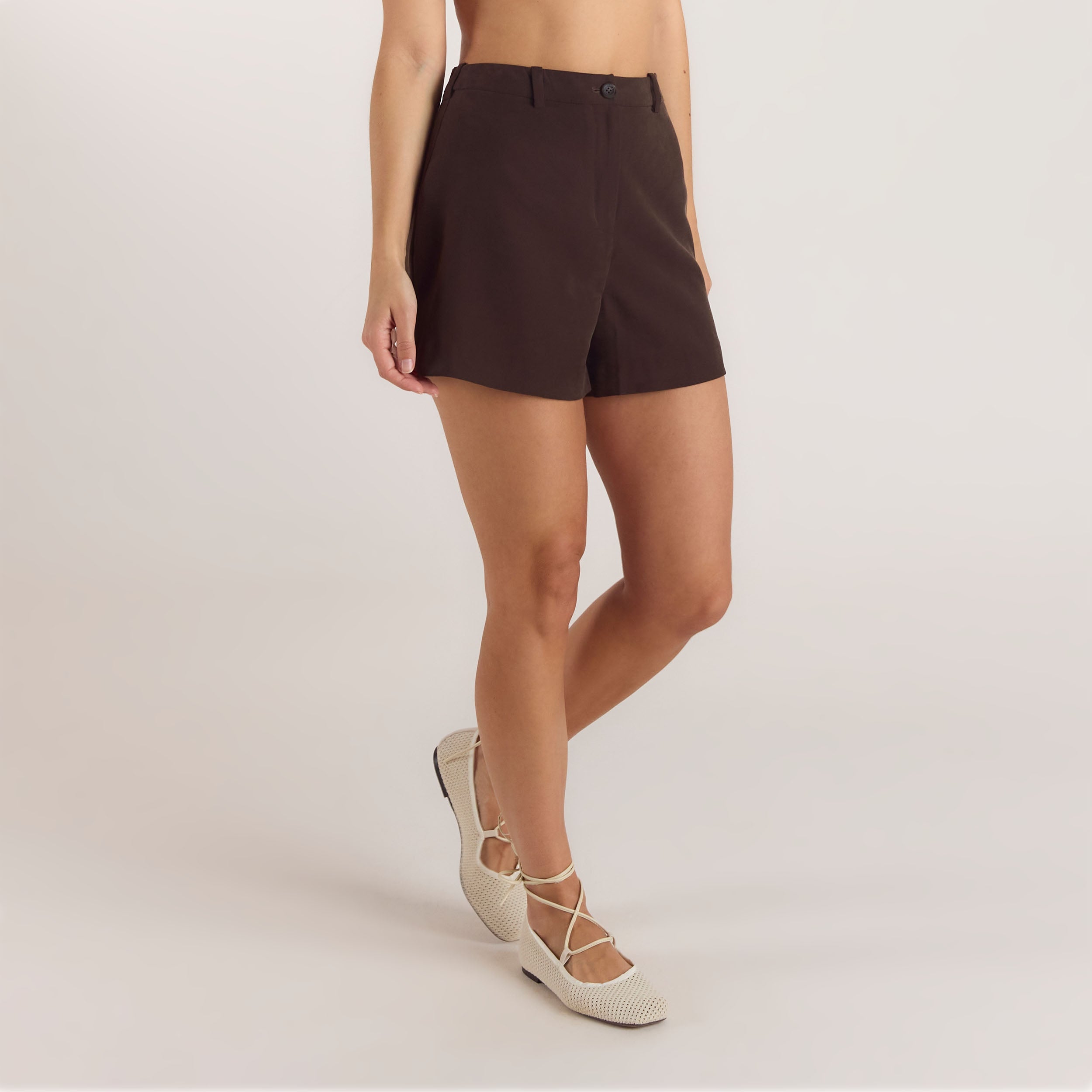 Getailleerde Shorts met hoge taille | Getailleerde Shorts met hoge taille - Chocolade