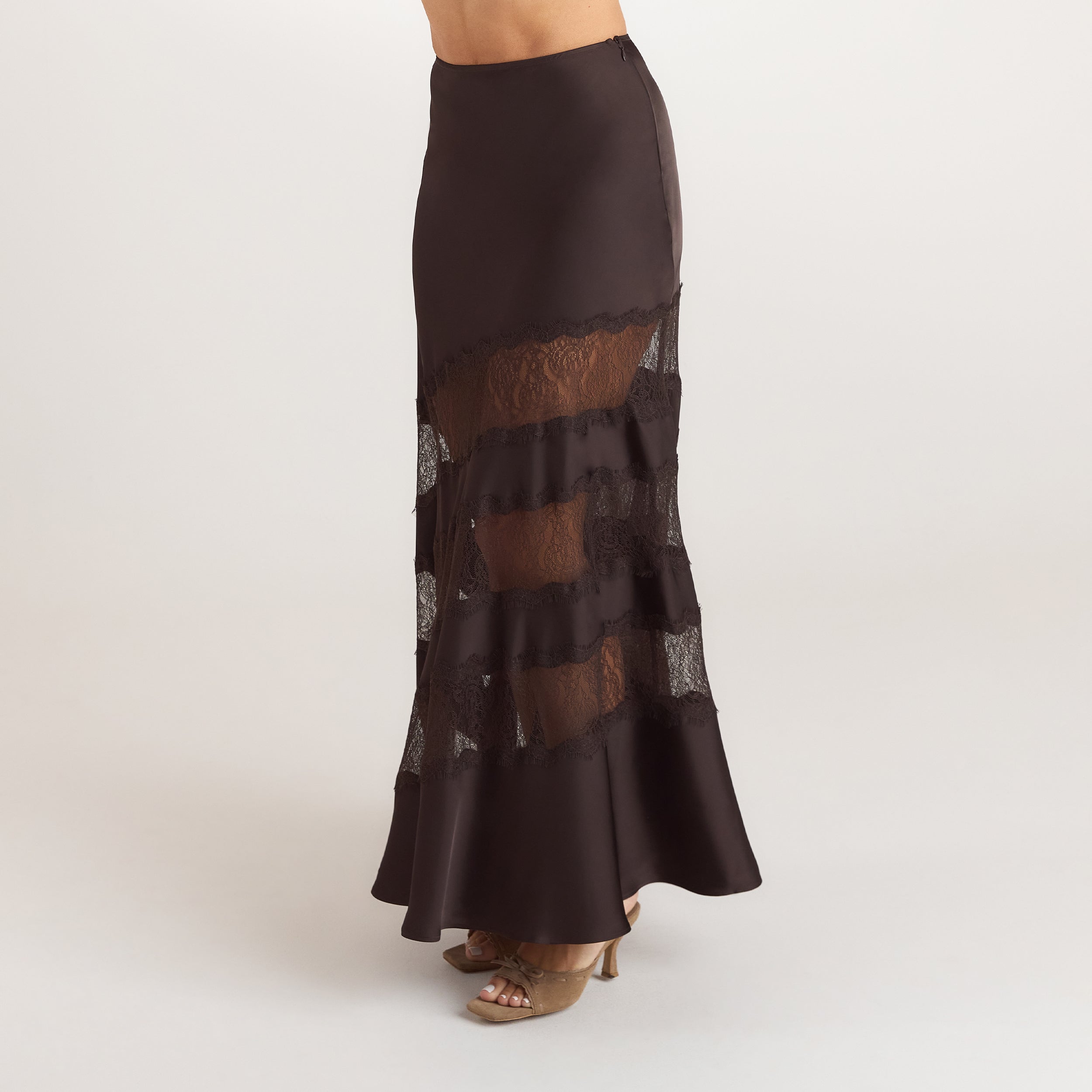 Lace Trim Maxi-rok | Lace Trim Maxi-rok - Chocolade