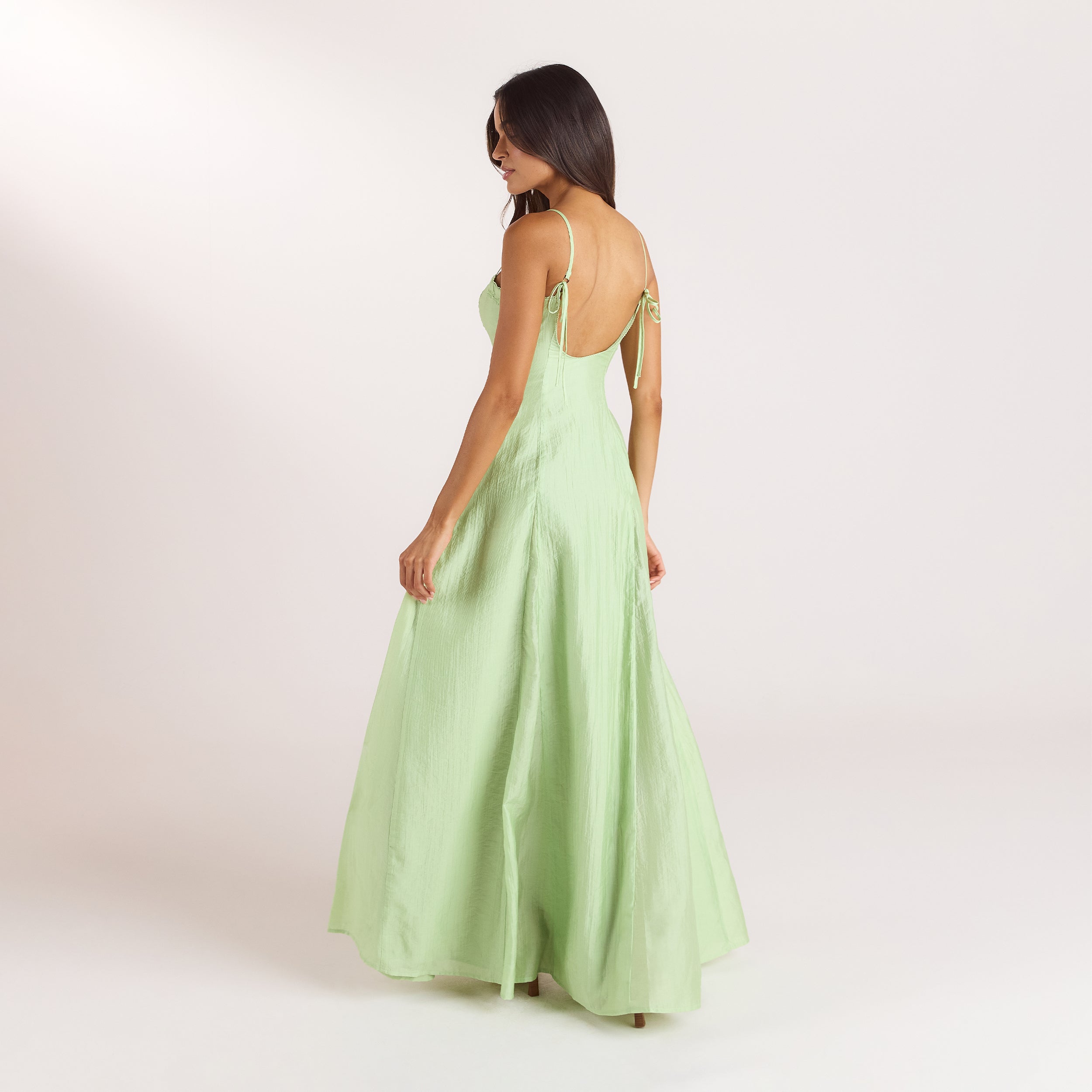 Embroidered Lace-Up Maxijurk | Embroidered Lace-Up Maxijurk - Groen