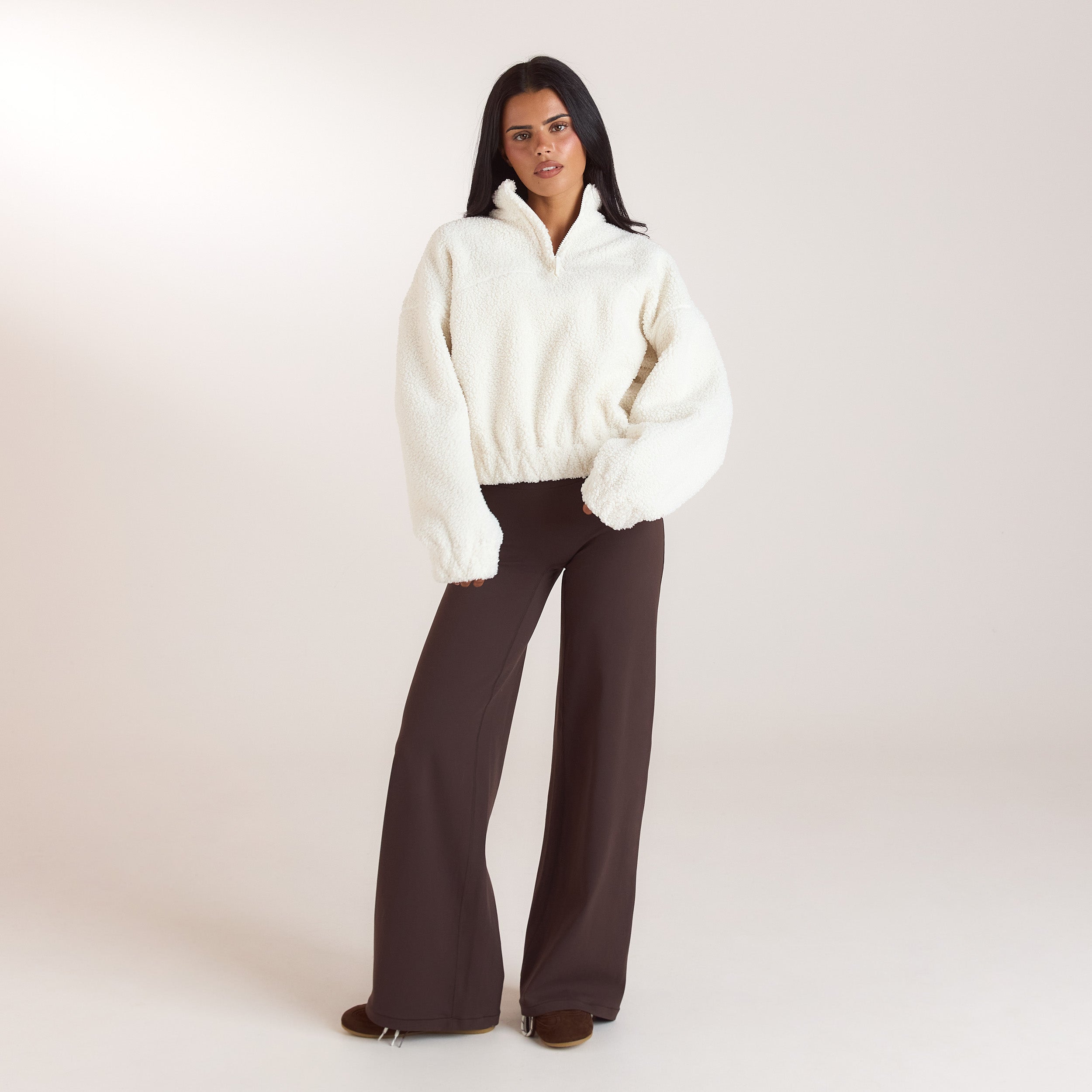 Borg-trui van fleece met trechterhals | Borg-trui van fleece met trechterhals - Crème