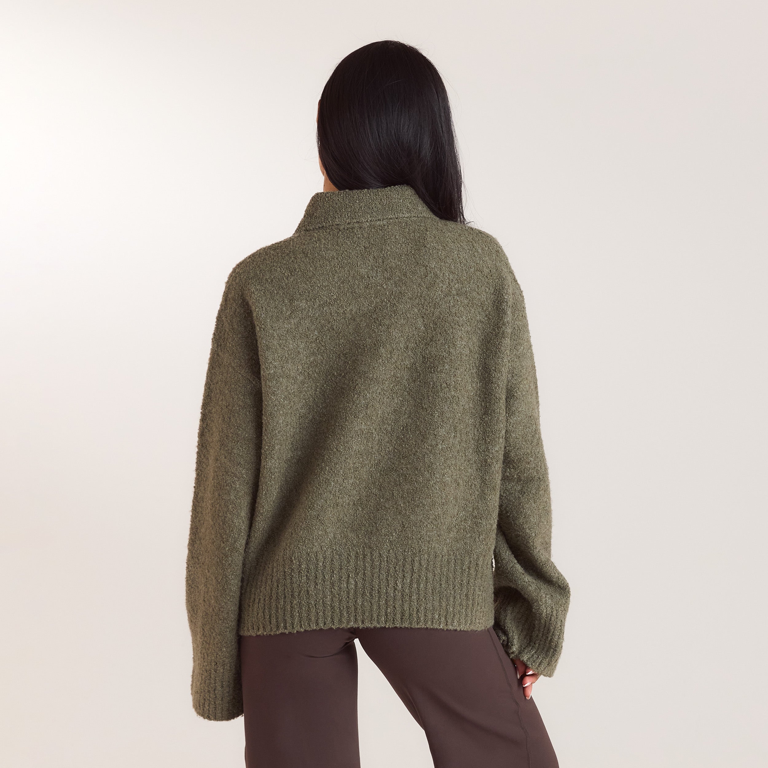 Bouclé-gebreide polo jumper | Bouclé-gebreide polo jumper - Kaki