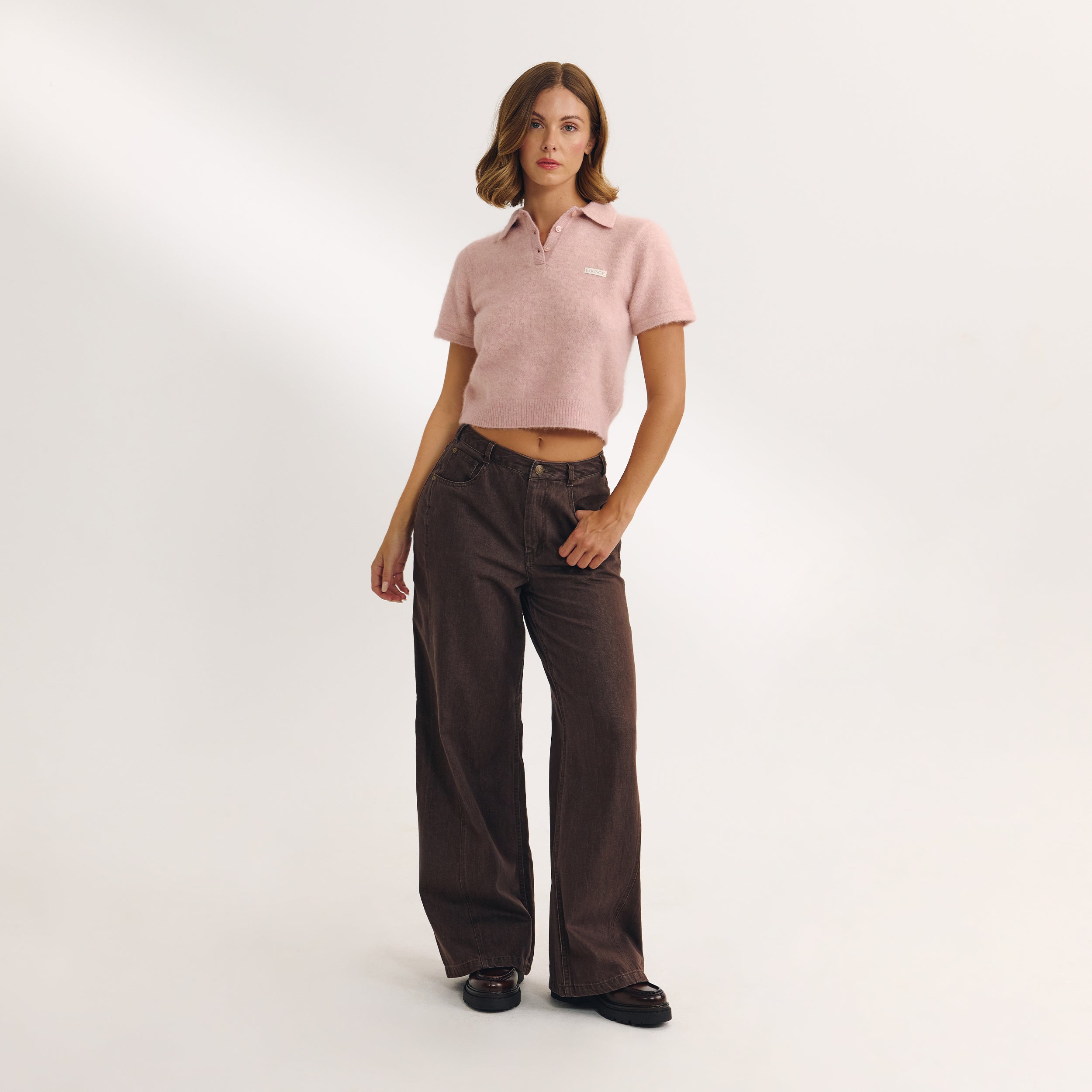 Gebreide Polo Top | Gebreide Polo Top - Roze