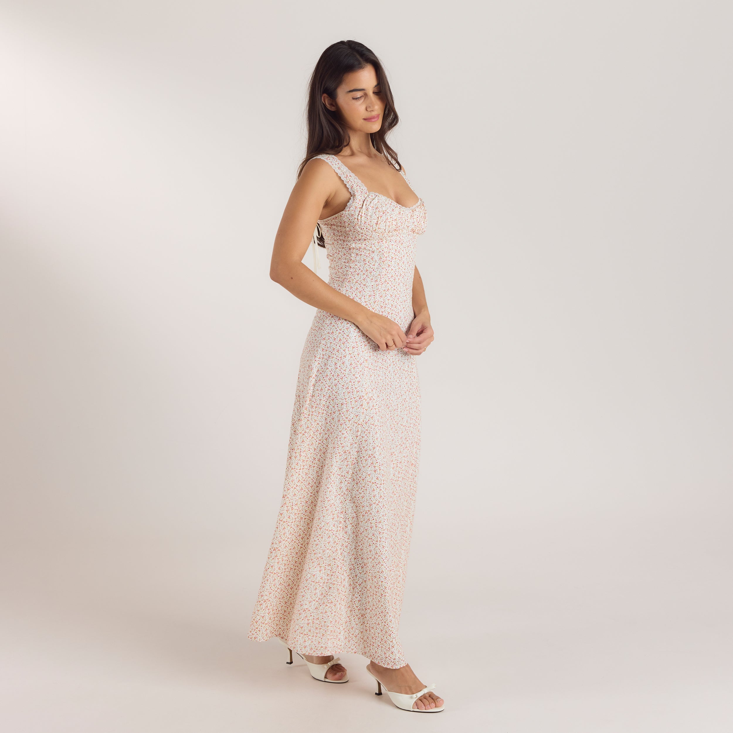 Corset Back Maxijurk | Corset Back Maxijurk - Crème Bloemenprint