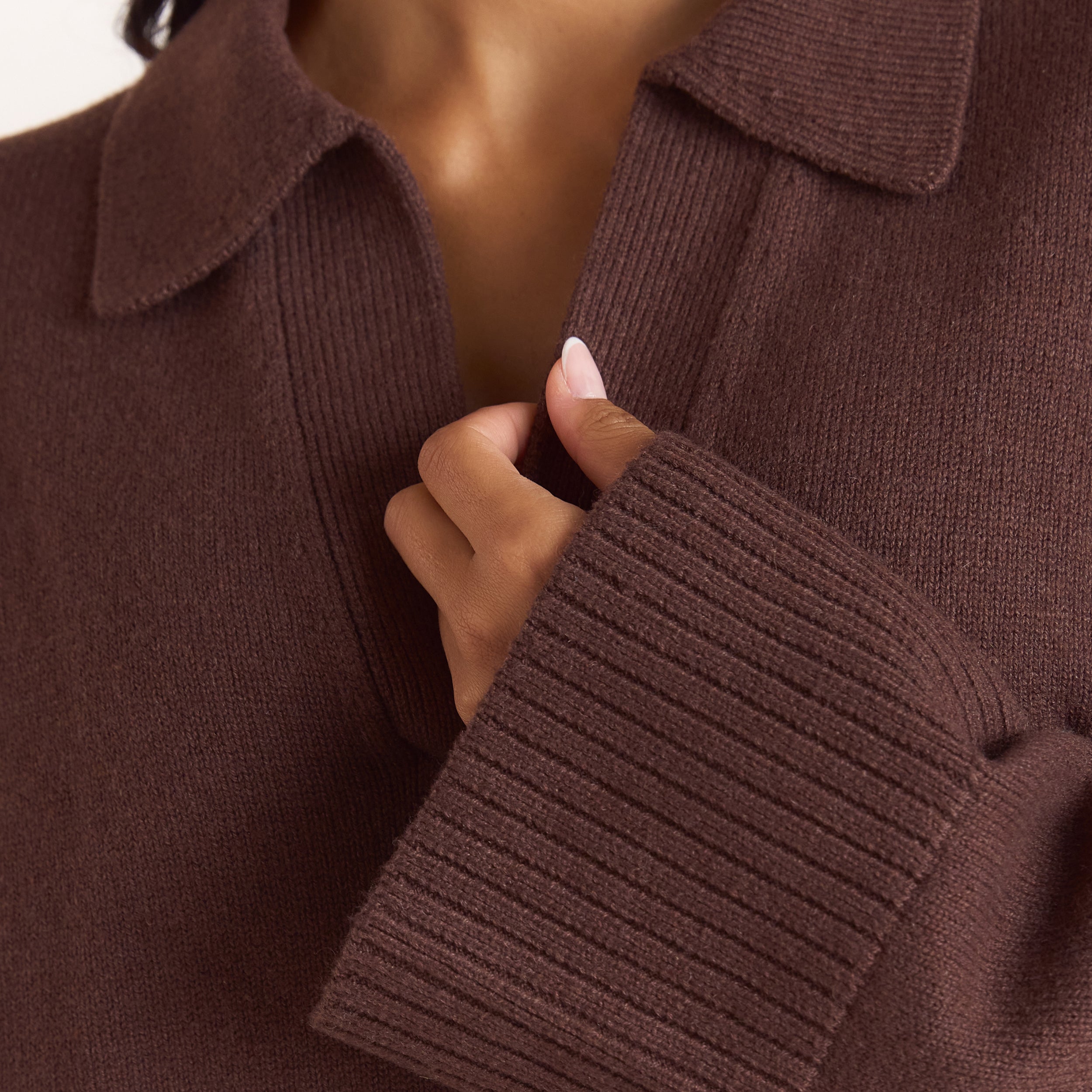 Gebreide jumper met halve sluiting | Gebreide jumper met halve sluiting - Chocolade