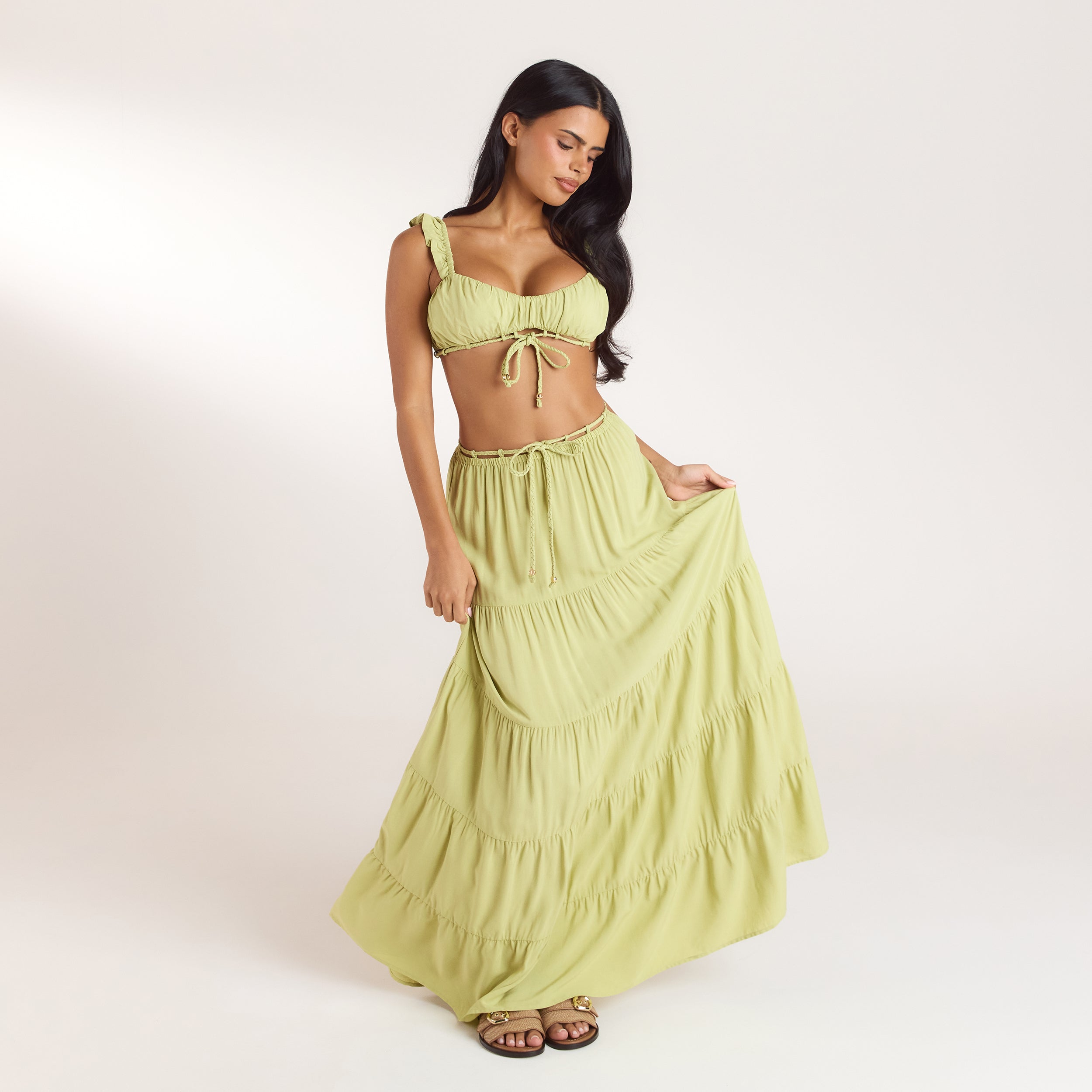 Bralette en Maxi-rok Co-ord | Bralette Co-ord (set) - Gewassen Limoengroen