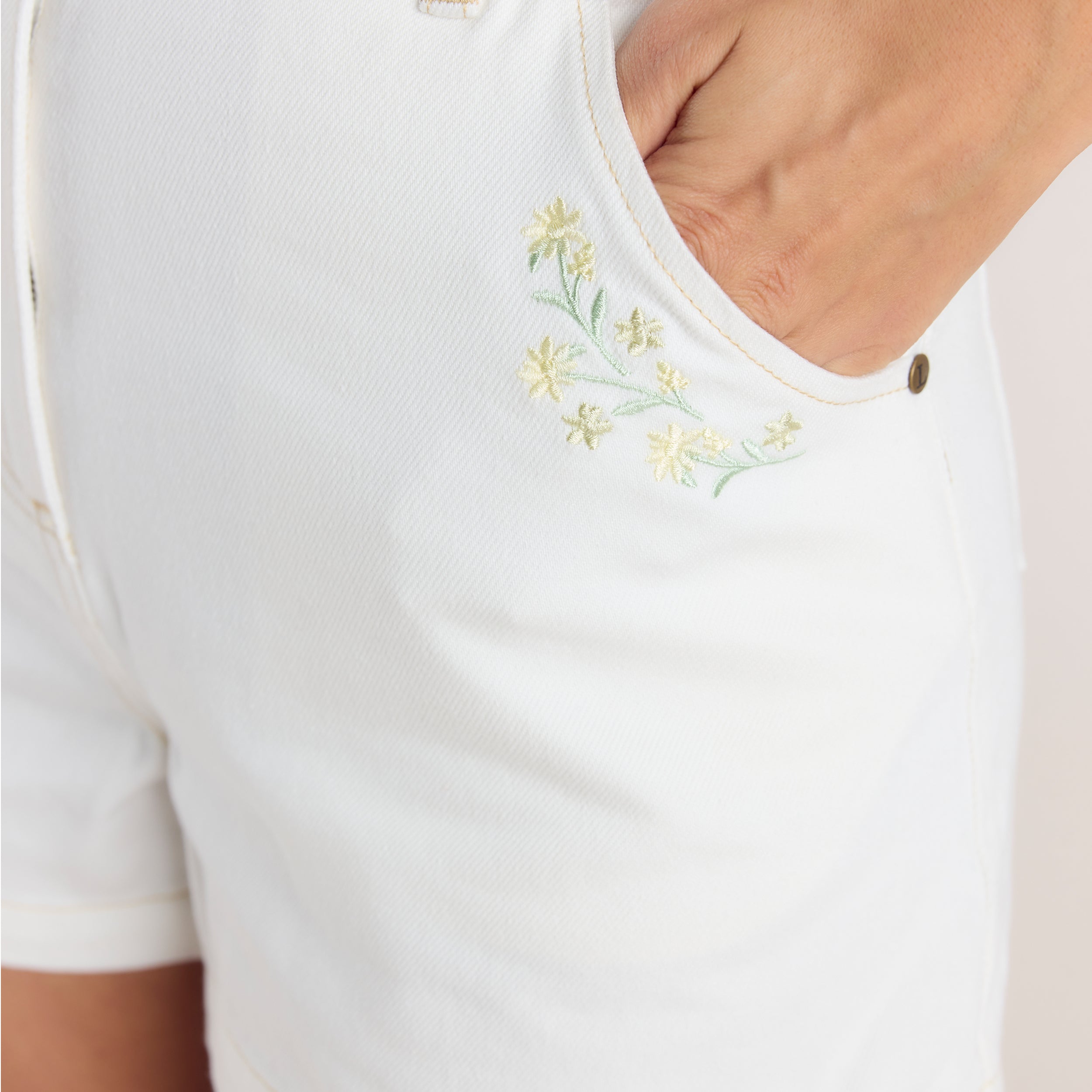 Geborduurde Denim Shorts | Geborduurde Denim Shorts - Wit