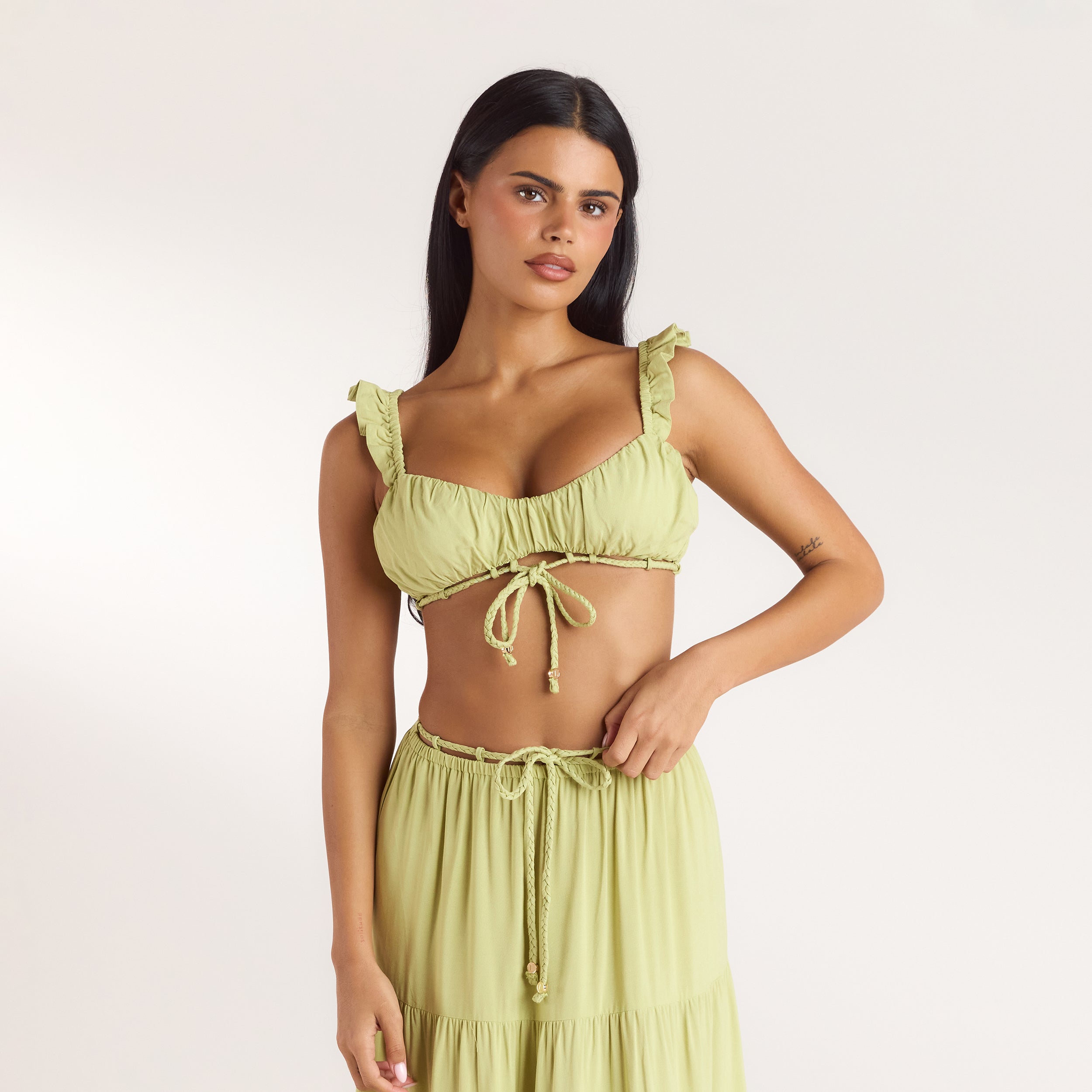 Bralette en Maxi-rok Co-ord | Bralette Co-ord (set) - Gewassen Limoengroen