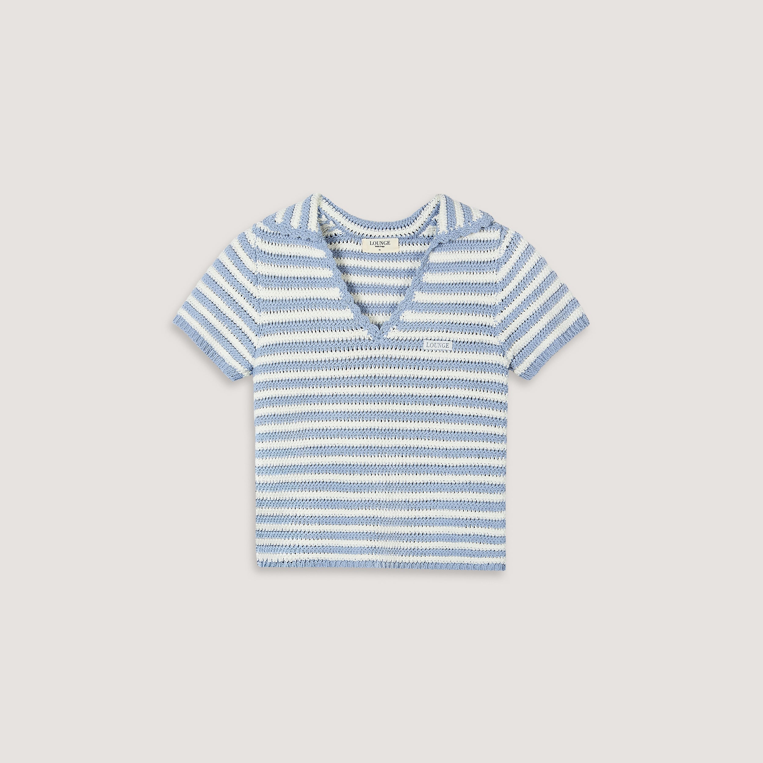 Gehaakte Polo Top | Gehaakte Polo Top - Blauw Stripe